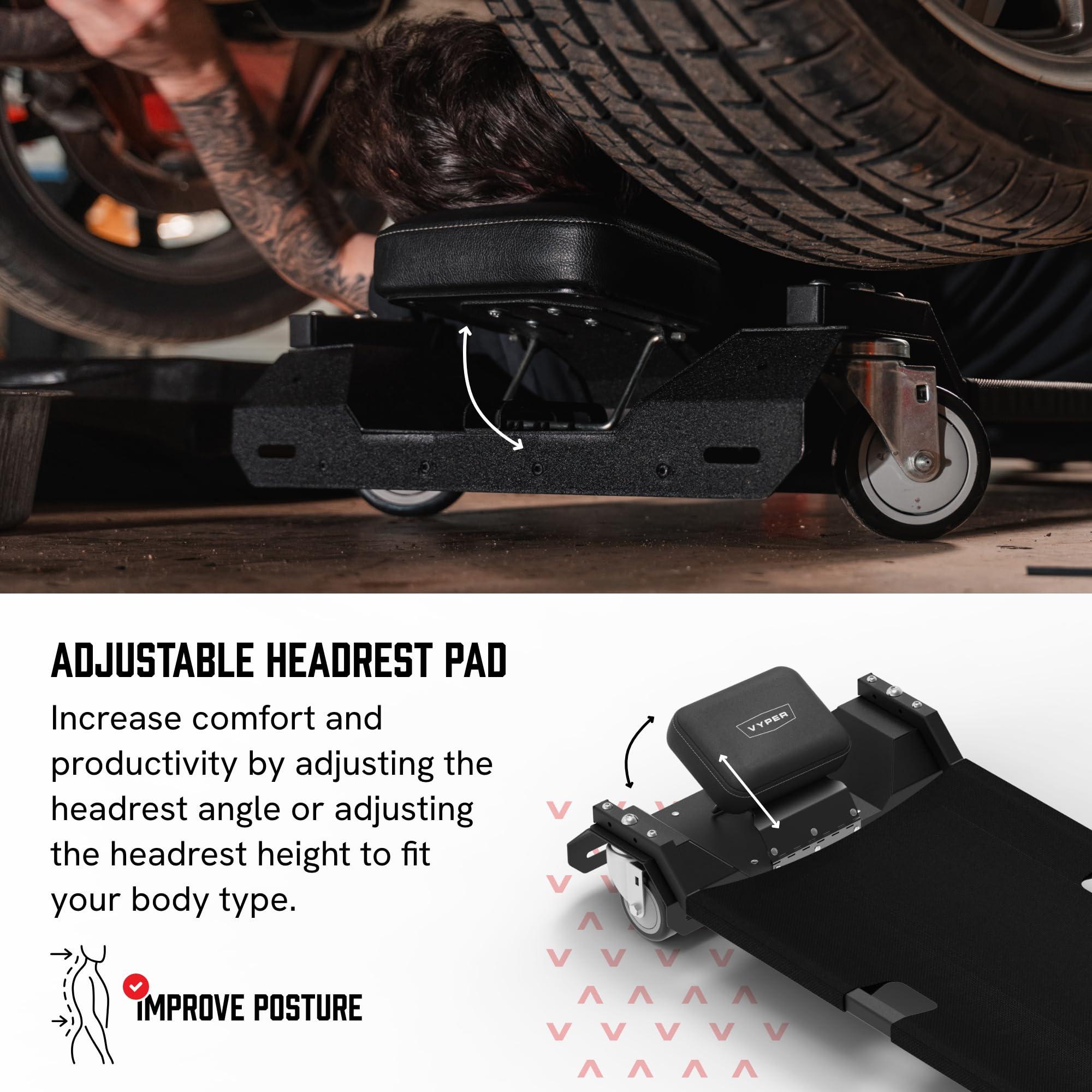 Vyper Lay-Down Automotive Creeper - 46", 400 lb Capacity with Puncture Proof Fabric and Adjustable Headrest, Comfortable, Heavy Duty Mechanics Creeper - Image 6