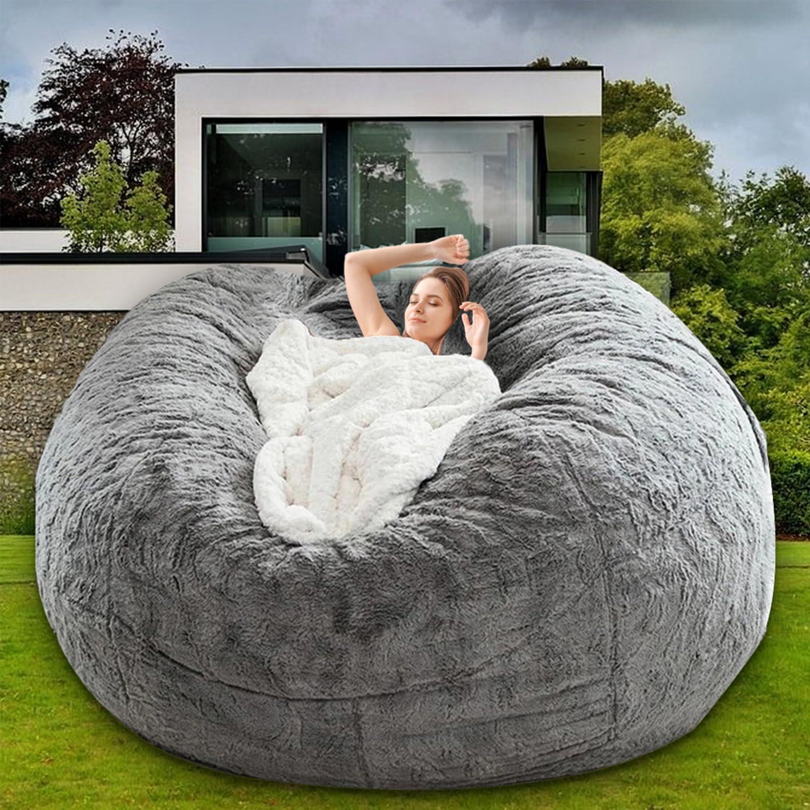 HDMLDP Bean Bag Chair for Adults Kids Without Filling Comfy Fluffy Giant Round Beanbag Lazy Sofa Cover for Reading Chair Floor Chair, 6FT, Grey - Image 7