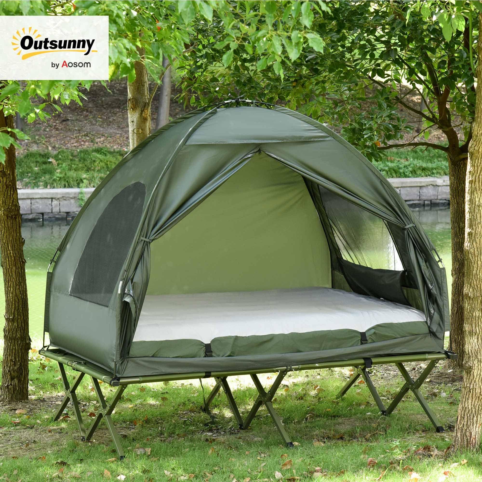 Outsunny 2-Person Tent Cot, 4-in-1 Folding Tent Combo with Air Mattress, Foot Pump, Carry Bag, Off Ground Travel Cot for Camping, Hiking, Backpacking - Image 2