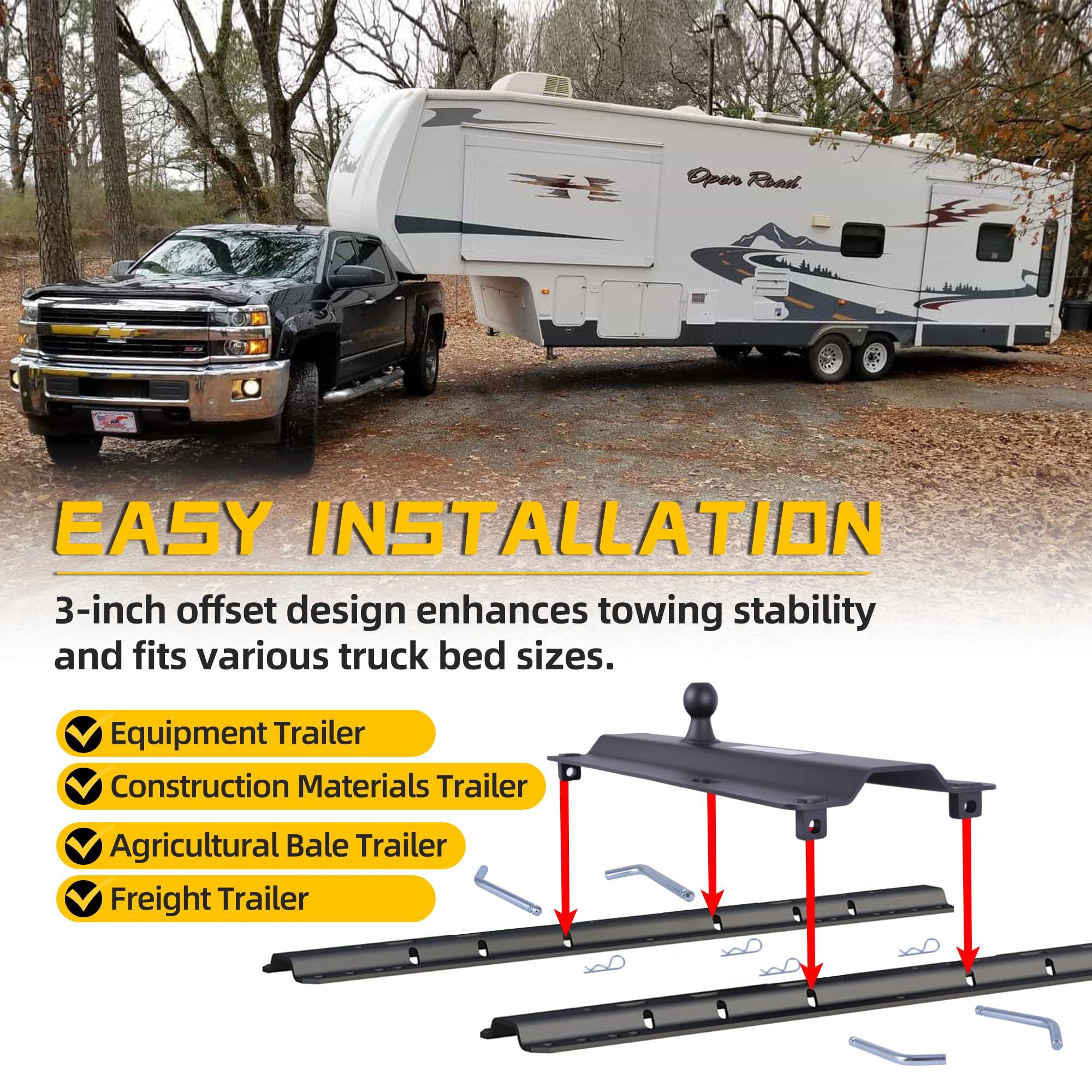 JOINCARZ 25000 lbs Gooseneck Ball Plate Fit for 5th Wheel Rails, Gooseneck Adapter Hitch for Pickup Truck Bed Trailer Towing, 2-5/16-Inch Ball, Fits Industry-Standard Rails,Carbide Black Powder Coat - Image 3