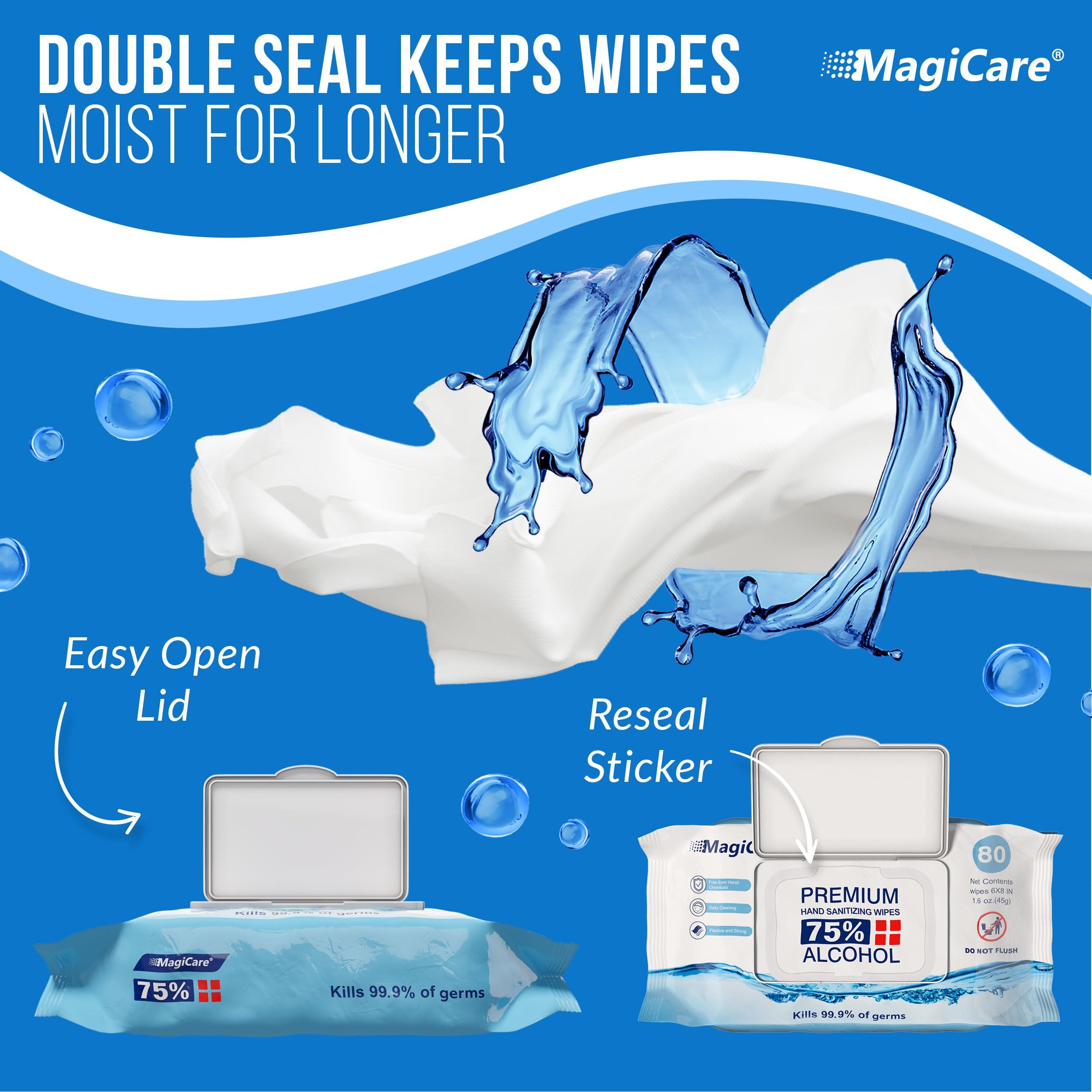 MagiCare 75% Large Alcohol Wipes (4-80ct Packs) - Alcohol Hand Sanitizing Wipes, Premium - Unscented Hand Wipe, Sanitizer Wipe - Travel, Home, Classroom, Camping - 4 Soft Packs (320pcs) - Image 4