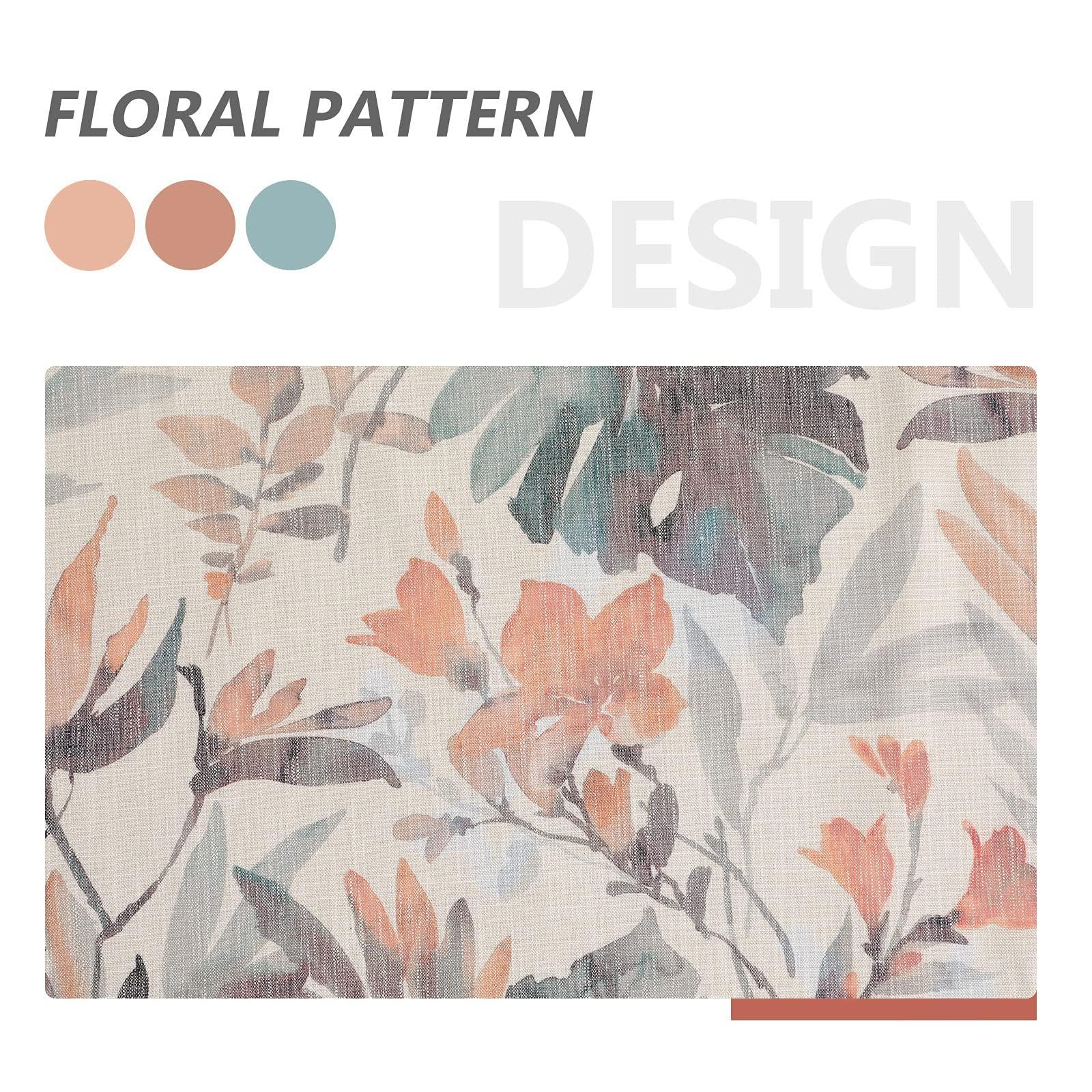 MYSKY HOME Floral Curtains 84 inches Long Printed Grommet Cotton Curtains for Living Room Bedroom Light Filtering Linen Style Curtain Burlap Effect Drape Window Treatments, 2 Panel Coral and Natural - Image 3