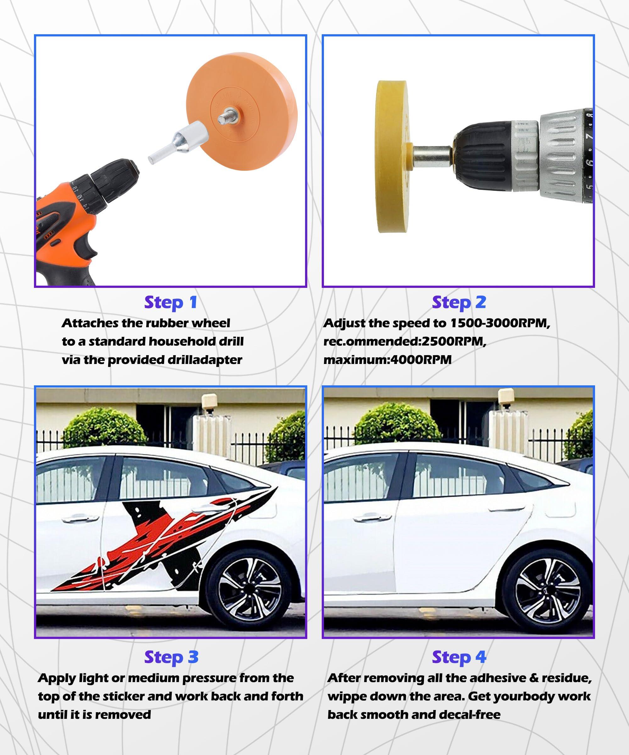 SCUARI 2PCS Eraser Wheel,Car Accessories 4” Decal Remover Wheels with Drill Adapter,Adhesive Remover Wheel for Pinstripes Vinyl Tapes and Sticker,Suitable for Most Cars,RV,Boats - Image 3