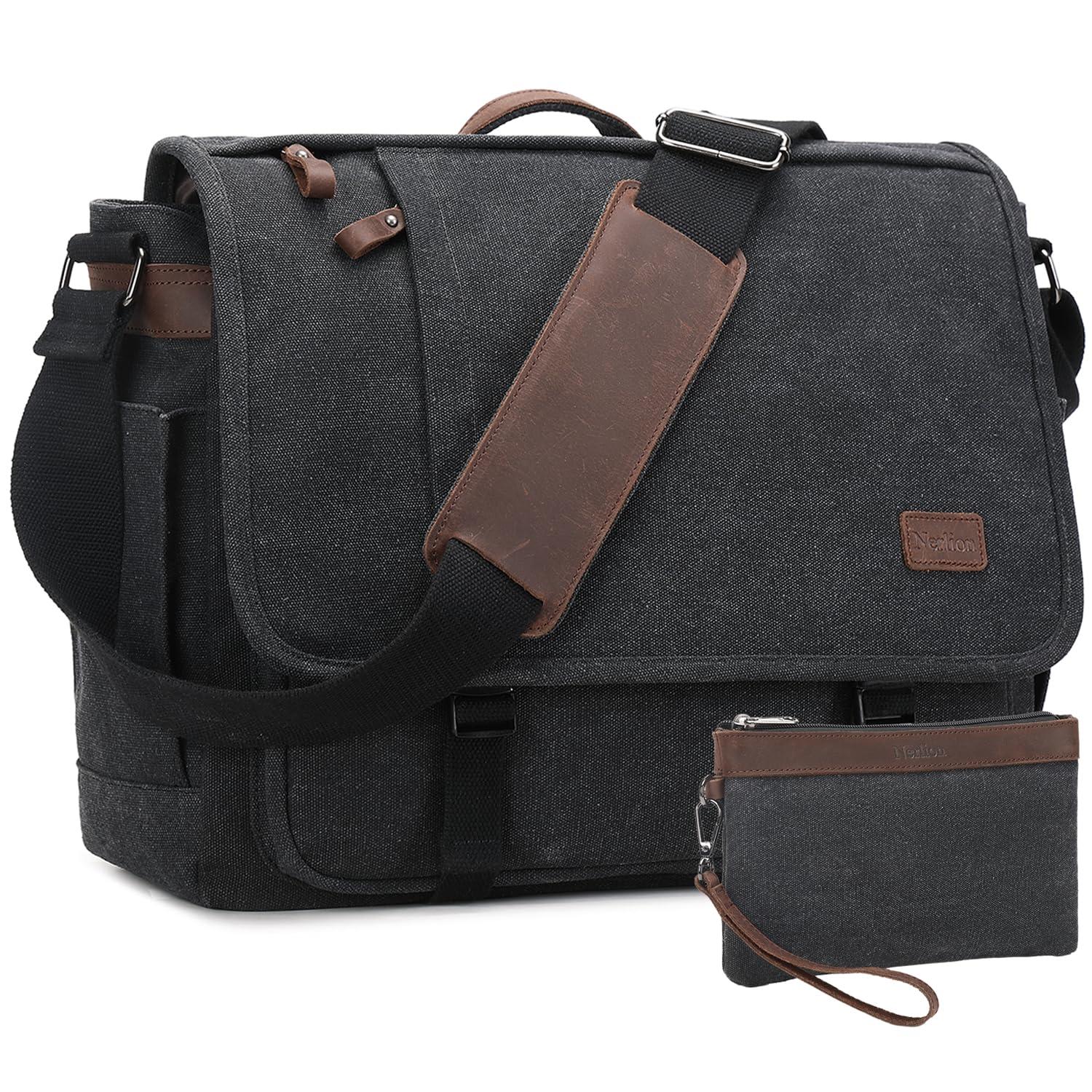 Nerlion Messenger Bag for Men 17-17.3 Inch Laptop Bag Canvas Water-resistant Computer Bag Shoulder Bag Work Briefcase Bookbag for College (Dark Gray)