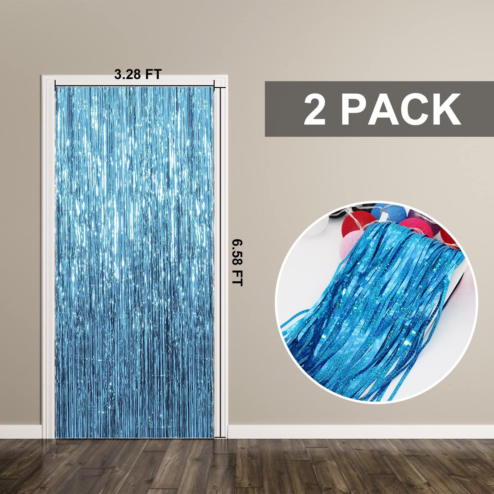 2 Pack Blue Streamers Party Decorations Fringe Backdrop Ocean Themed Decorations Foil Curtain Backdrop Blue Birthday Ocean Party Decor Supplies - Image 7