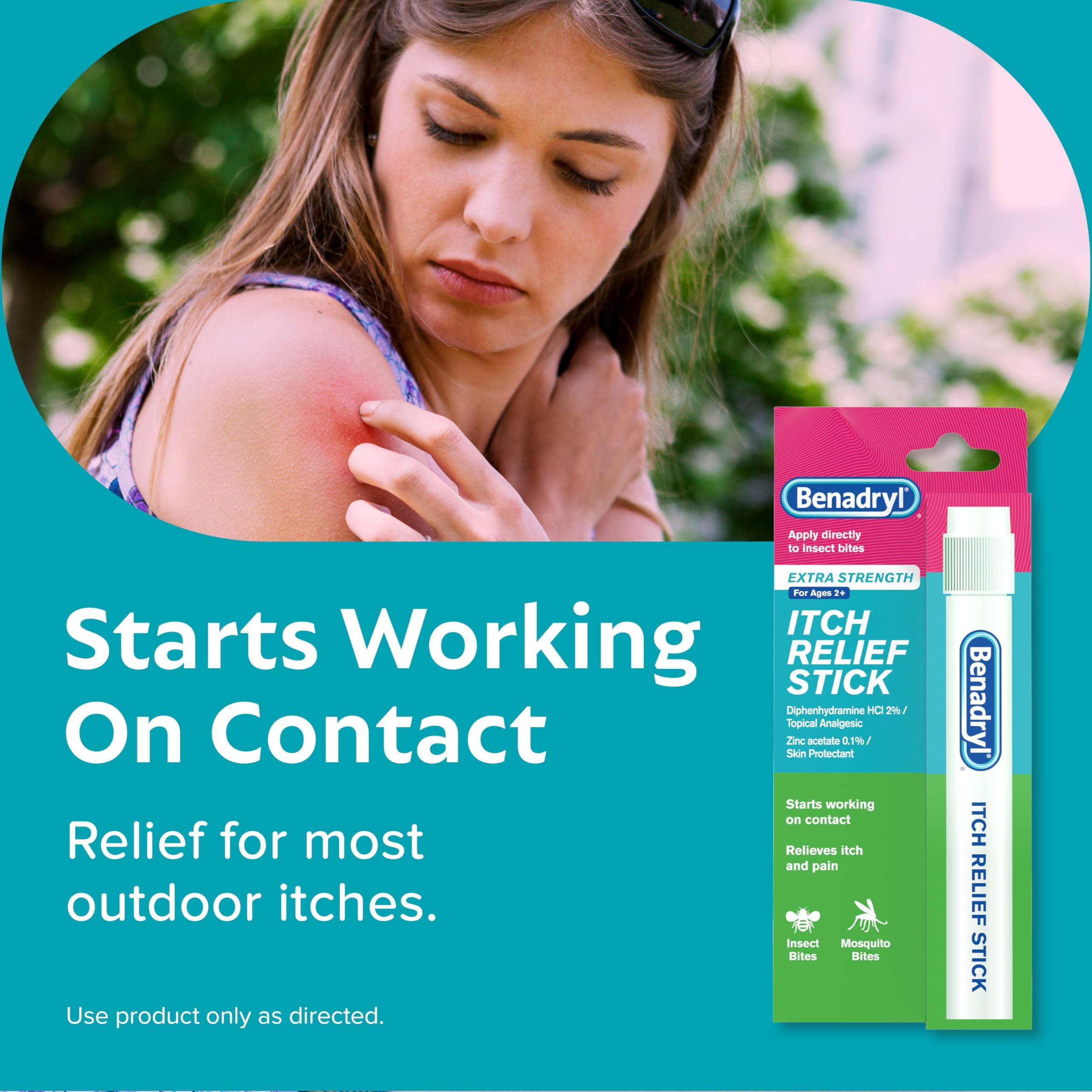 Benadryl Extra Strength Anti-Itch Relief Stick, Bug Bite Itch Relief, Diphenhydramine HCl Topical Analgesic & Zinc Acetate Skin Protectant, Great for Camping Essentials, 0.47 fl oz (Pack of 3) - Image 4