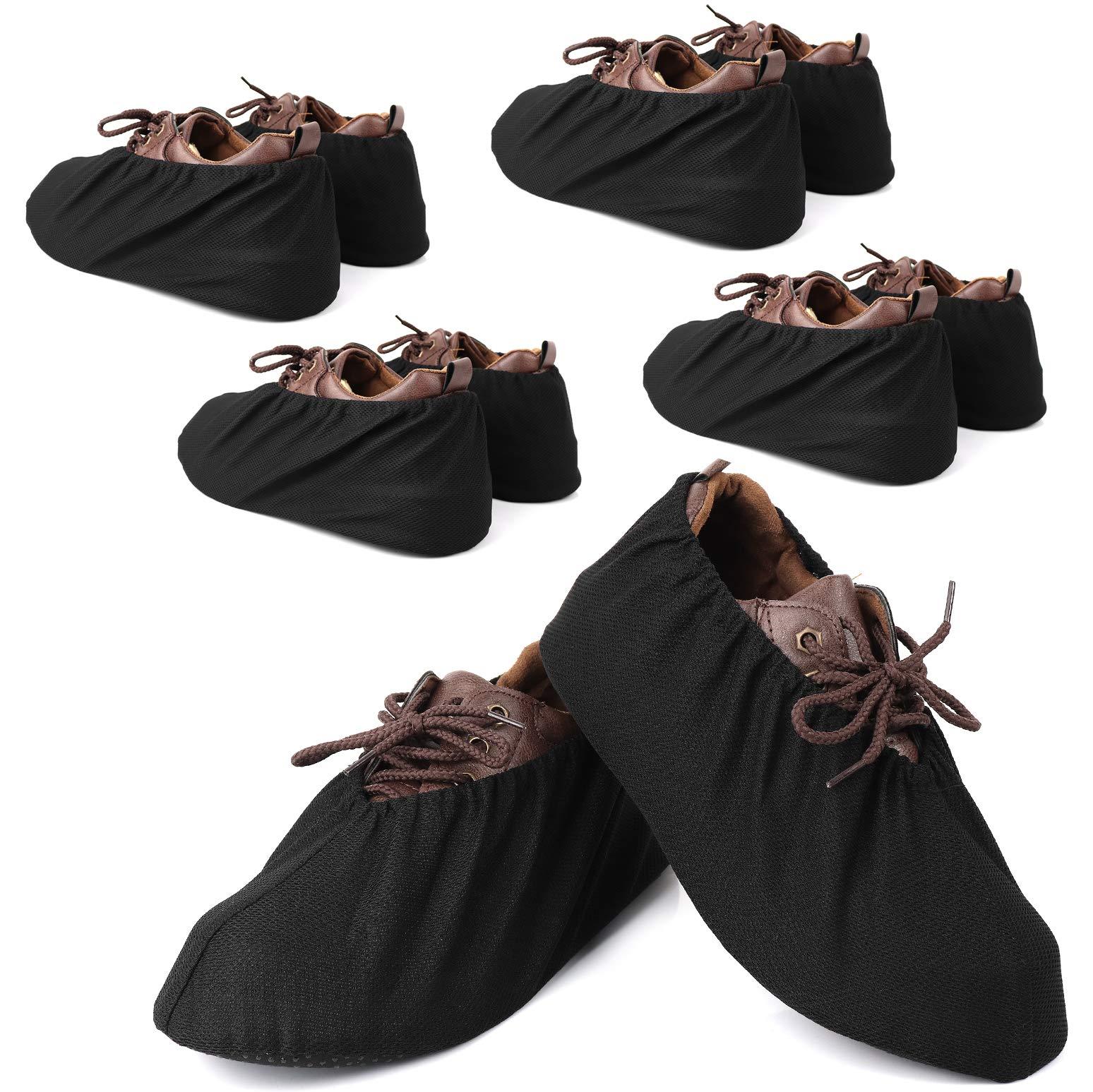 PlasMaller 5 Pairs Black Filmy Mesh Non Slip Washable Reusable Shoes Covers For Household Thickened Boot, S