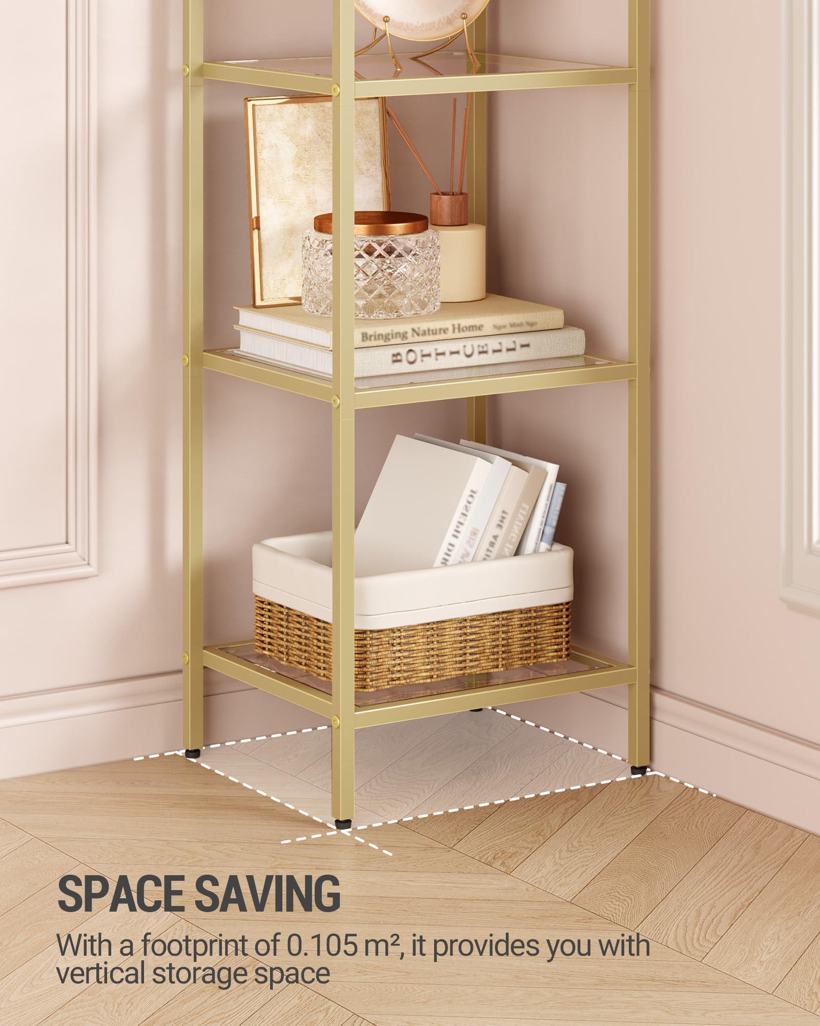 Hzuaneri Bookcase Bookshelf, Tempered Glass Arched Bookshelf for More Storage, Slim Shelving Unit for Bedroom, Bathroom, Home Office, Steel Frame, 6 Tier Gold BC20699G - Image 5