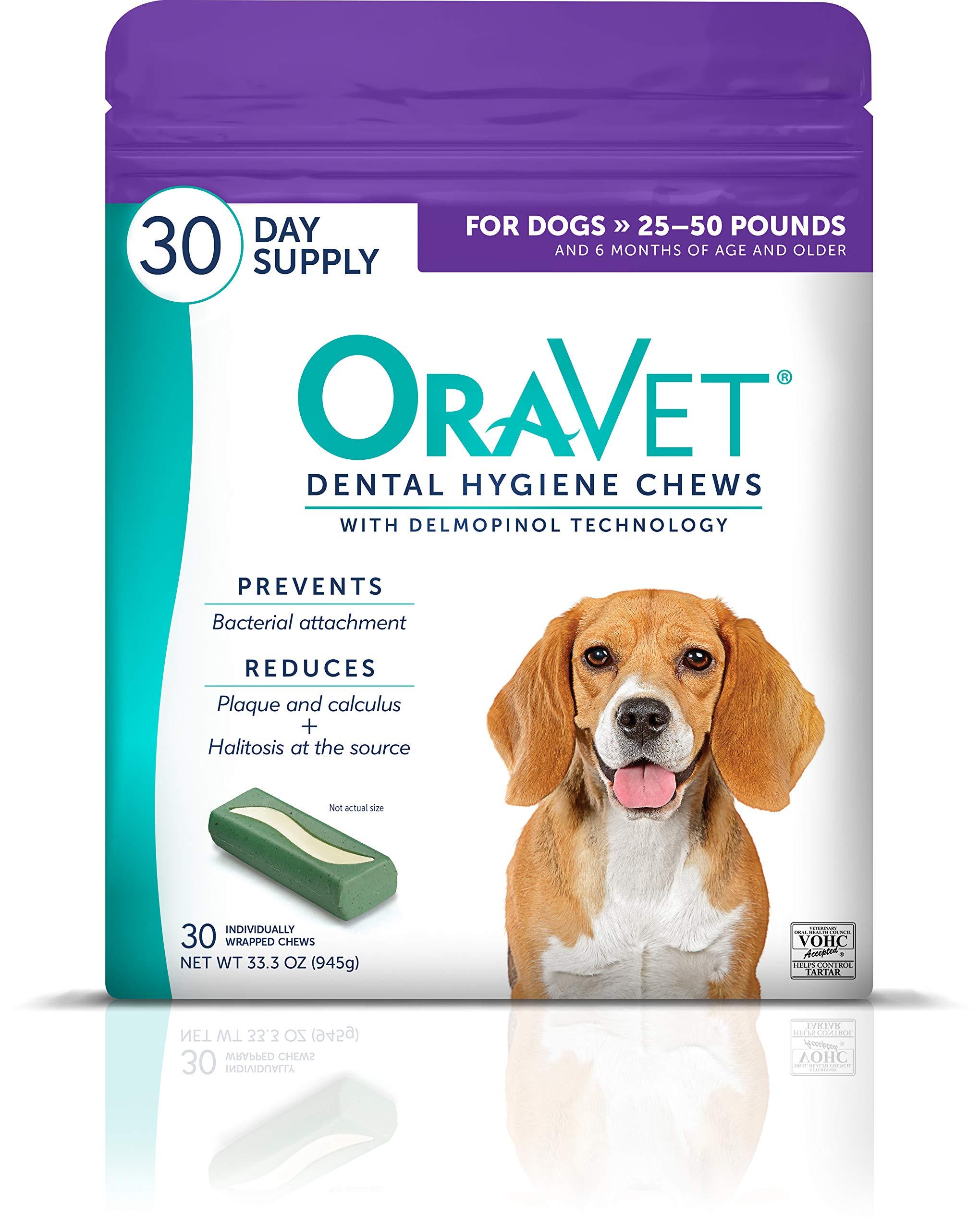 ORAVET Dental Chews for Dogs, Oral Care and Hygiene Chews (Medium Dogs, 25-50 lbs.) Purple Pouch, 30 Count