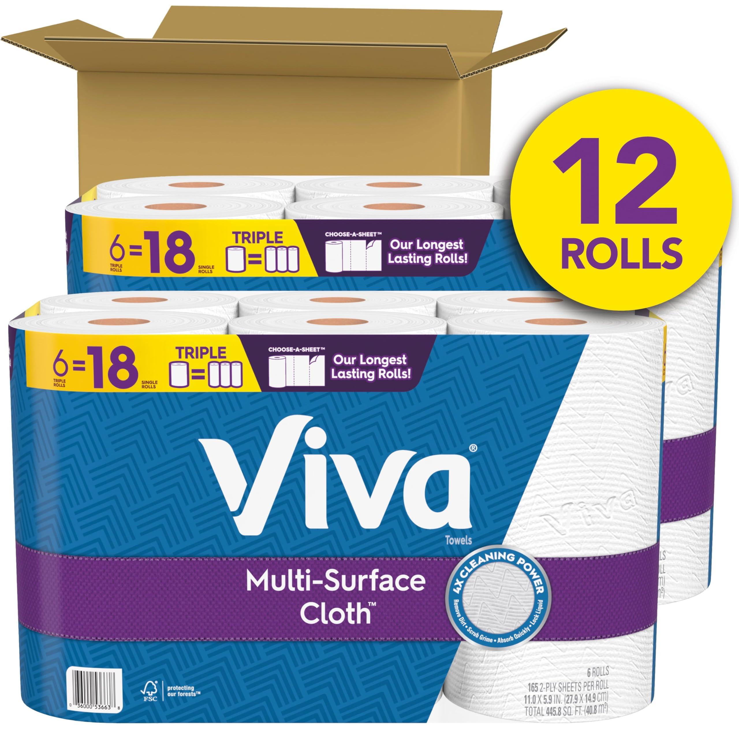 Viva Multi-Surface Cloth Paper Towels, 12 Triple Rolls, 165 Sheets Per Roll (2 Packs of 6) - Image 2