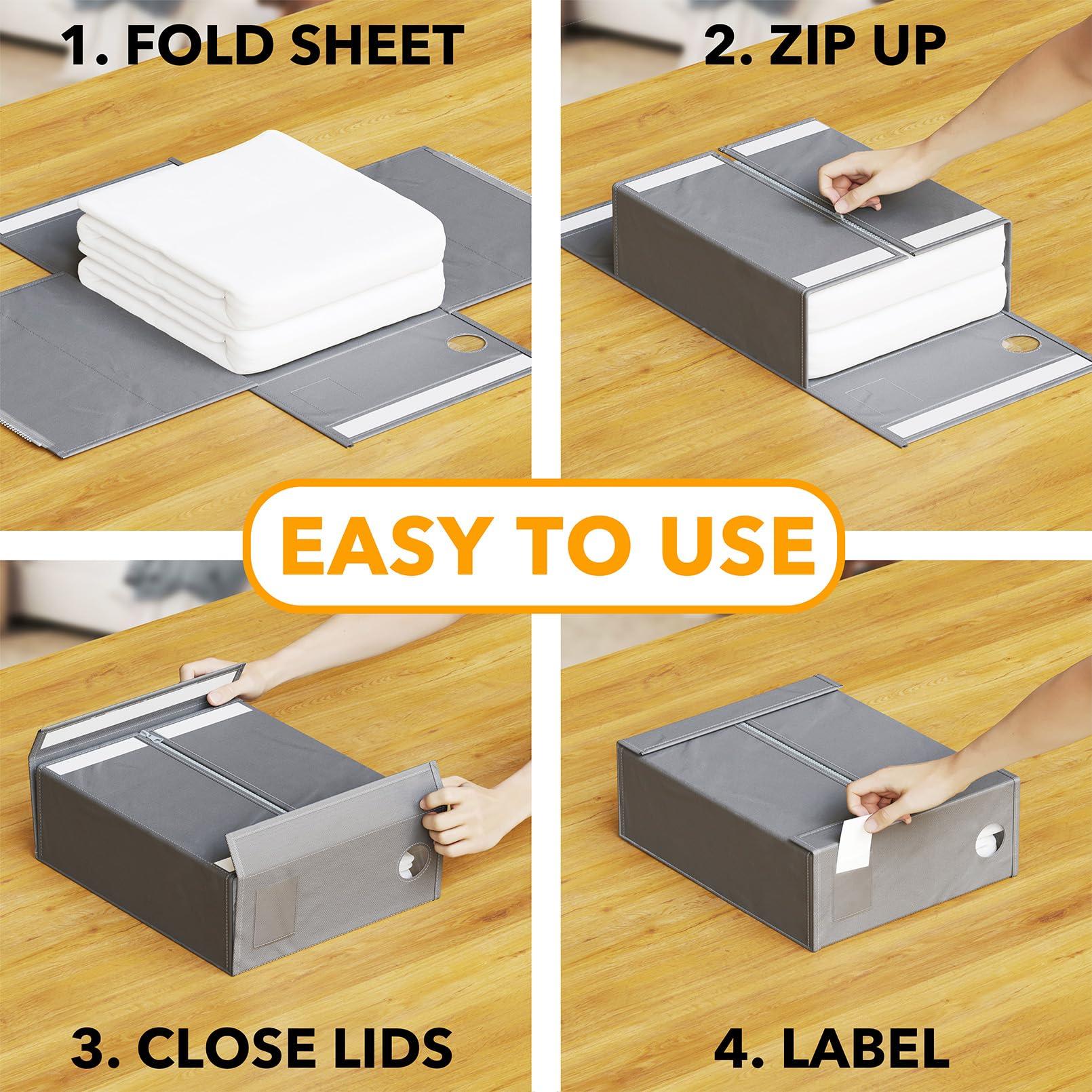 SpaceAid 10 Pack Bed Sheet Organizers and Storage, Foldable Sheet Organizer for Linen Closet, Sheets Set Folder Keeper with Window XL (Queen & King Size) Organizing Bedding Container, Gray - Image 4