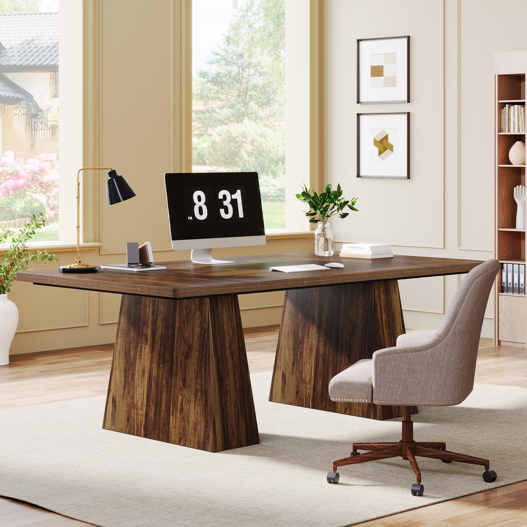 Tribesigns 63-Inch Executive Desk, Large Office Computer Desk with Double Pedestal, Modern Simple Workstations Writing Table Conference Table Business Furniture for Home Office, Rustic Brown - Image 5