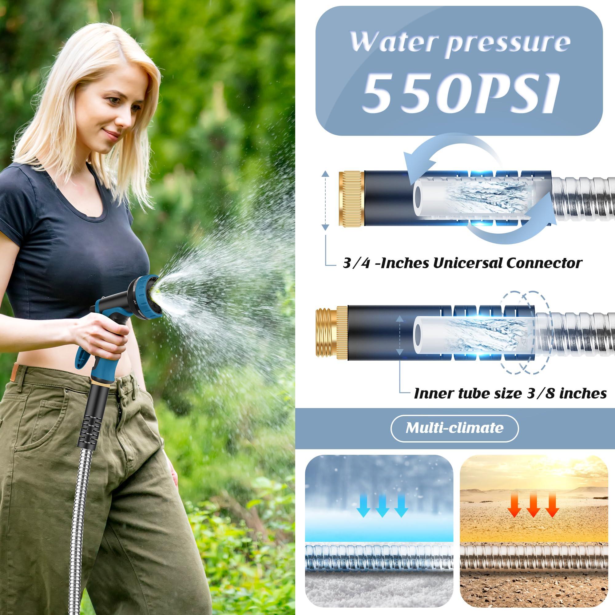 Advinski Garden Hose 100FT, Water Hose with 10 Function Nozzle, Garden Hose Metal with Leak-proof Connectors, No-Kink, Lightweight, Puncture-proof, Pet-proof, Sturdy, 550PSI, Hose for Outdoor, Yard - Image 8
