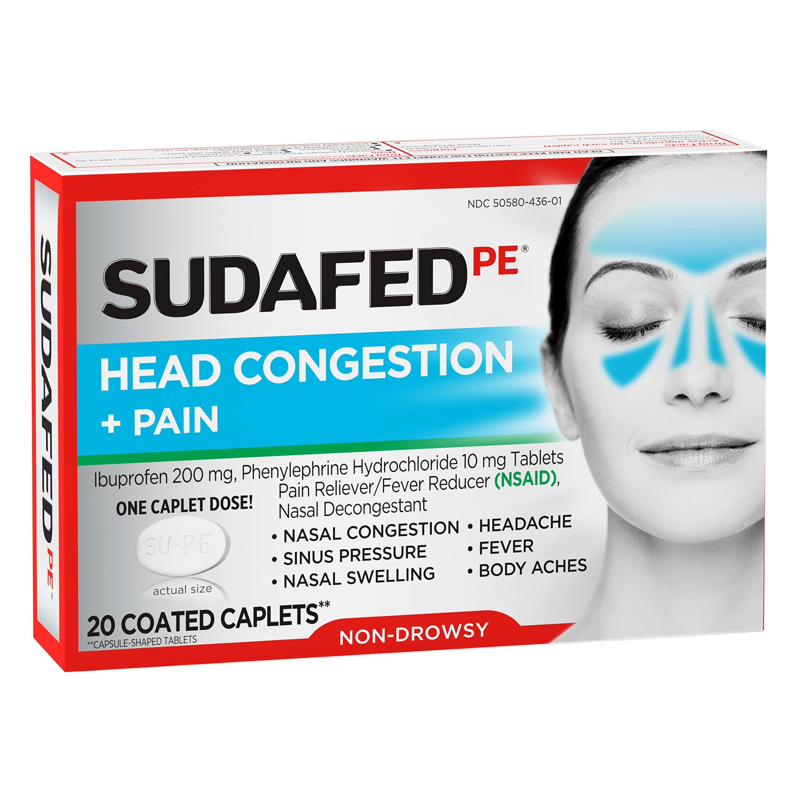 Sudafed PE Head Congestion + Pain Relief Caplets Ibuprofen Phenylephrine HCl, 20 Count (Pack of 2) - Image 13