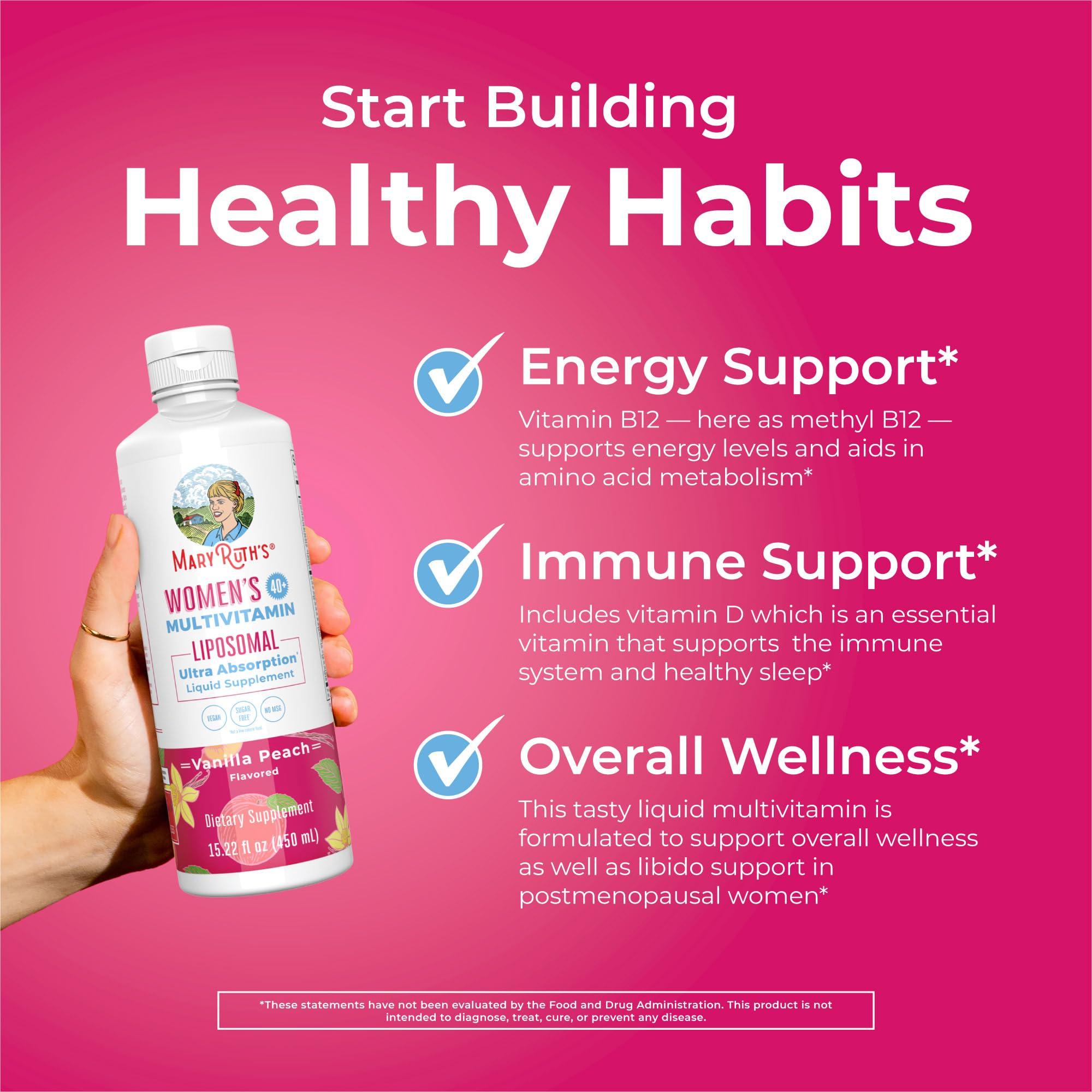 MaryRuth Organics Multivitamin for Women 40+, Womens Multivitamin Liposomal, Immune Support Supplement, Energy Supplements & Sleep Aid, Vegan, Sugar Free, Non-GMO, 15.22 Fl Oz - Image 5