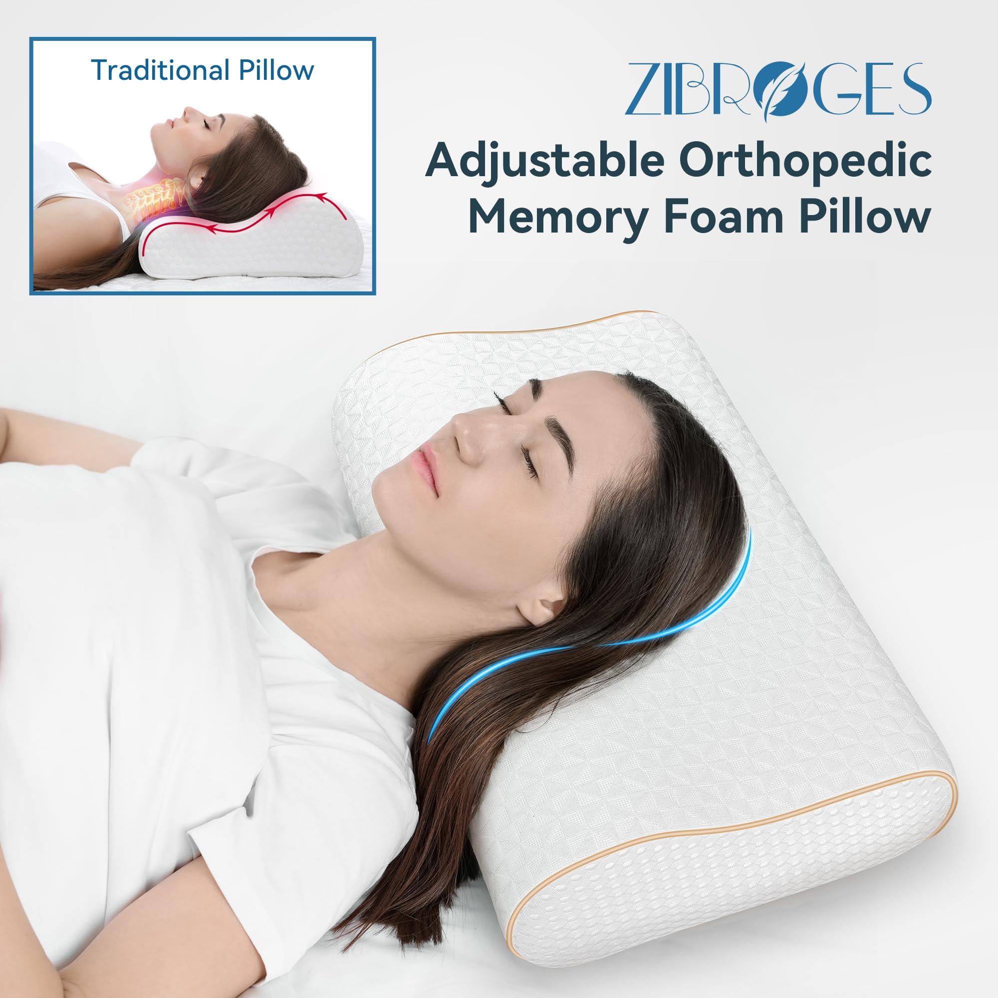 zibroges Sandwich Memory Foam Pillow for Sleeping - Ergonomic Cervical Cooling Pillows Queen Size, Adjustable Contour Pillow for Neck Pain Relief, Bed Pillow for Side, Back & Stomach Sleepers - Image 5