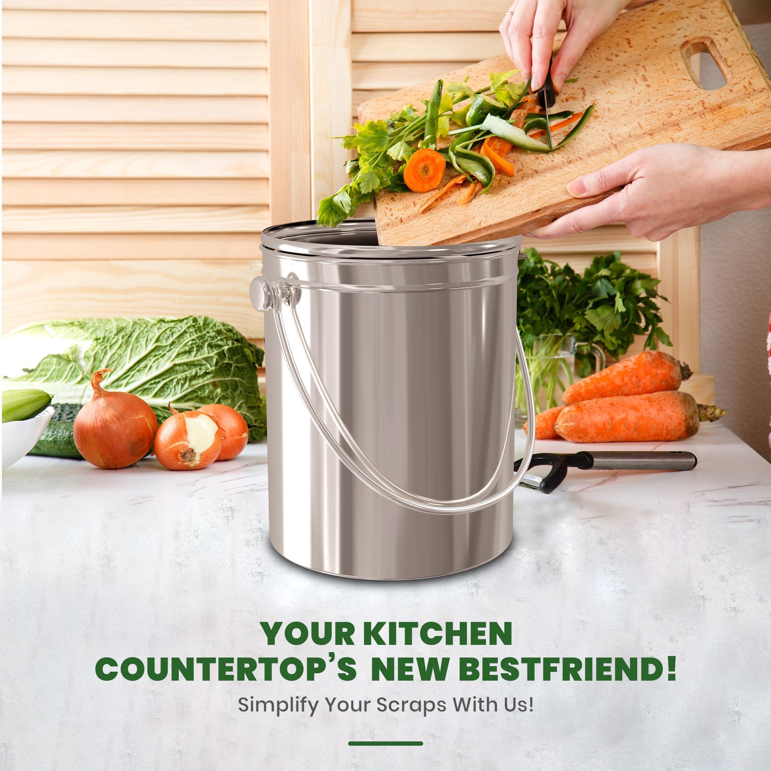 Utopia Kitchen Compost Bin for Kitchen Countertop, 1.3 Gallon Compost Bucket for Kitchen with Lid, Includes 1 Spare Charcoal Filter, Home Essentials - (Silver) - Image 6