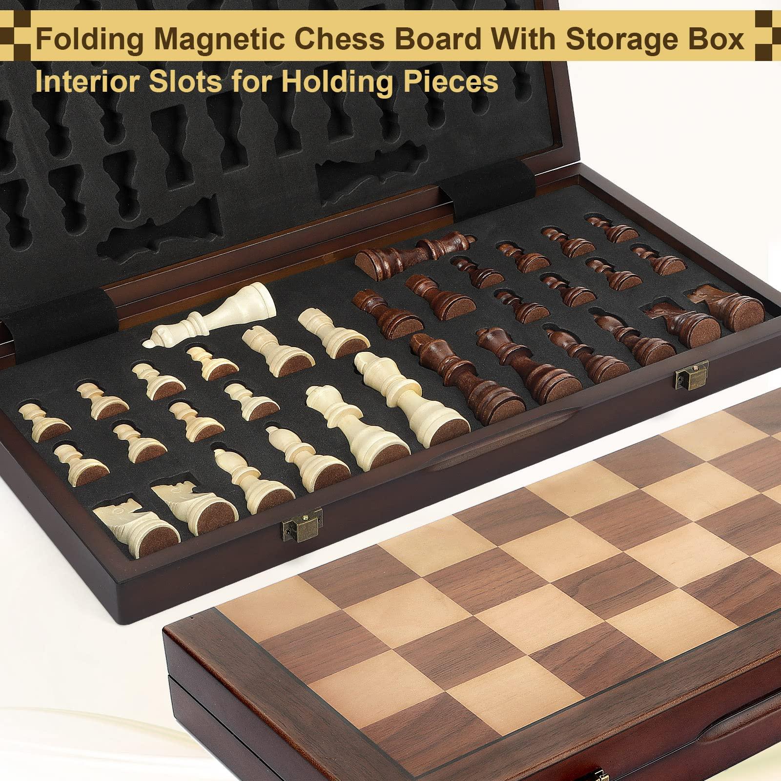 Magnetic Wooden Chess Set for Adults Kids 15'' Chess Board with Handmade Pieces, Folding Portable Travel Unique Chess Sets Game for Tournament Professional Beginner - Image 7