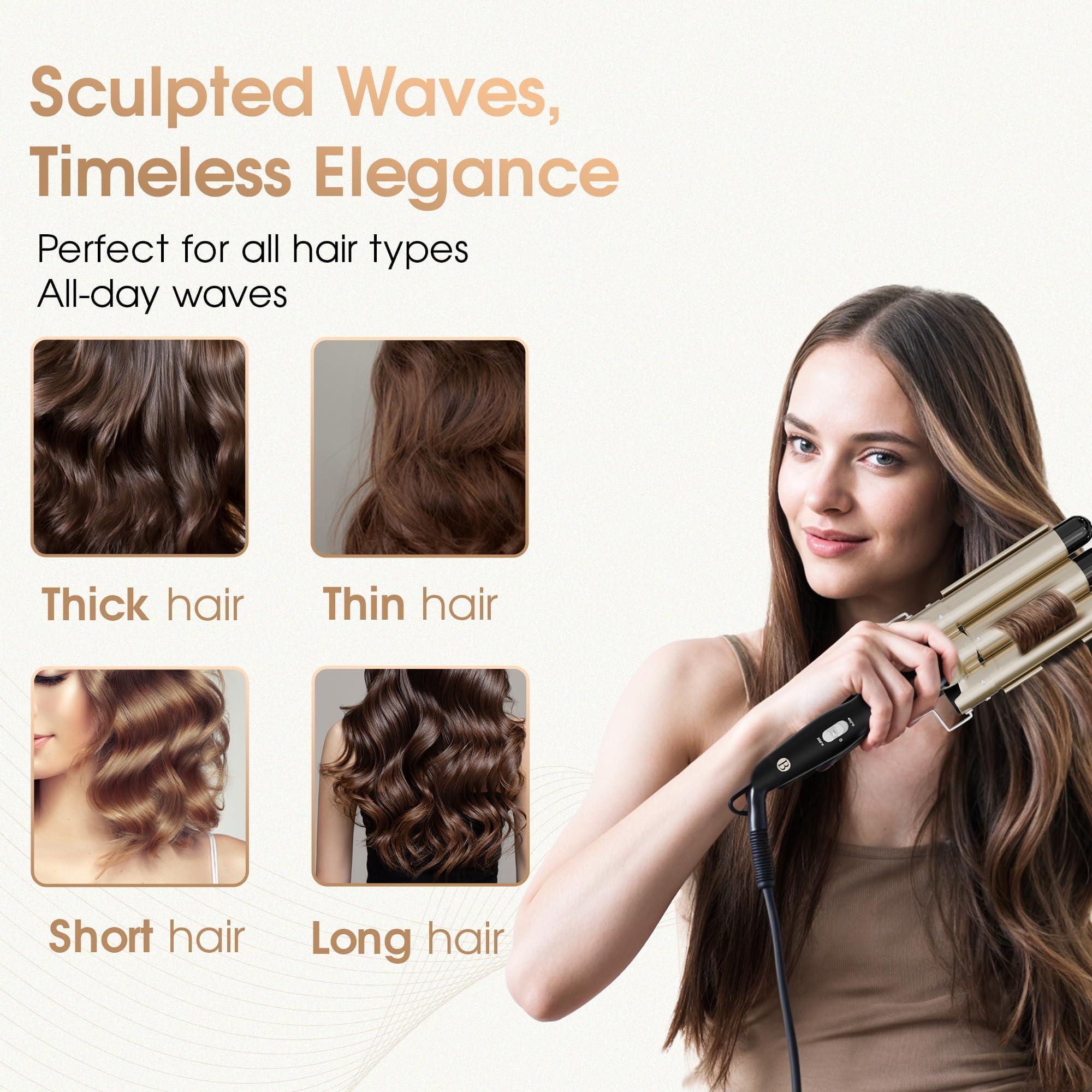 Bglam Triple Barrel Hair Waver – 1 Inch Ceramic Tourmaline Curling Iron for Beachy Waves | 410F Fast Heating, Adjustable Temperature, Dual Voltage | Professional Hair Crimper for All Hair Types - Image 4