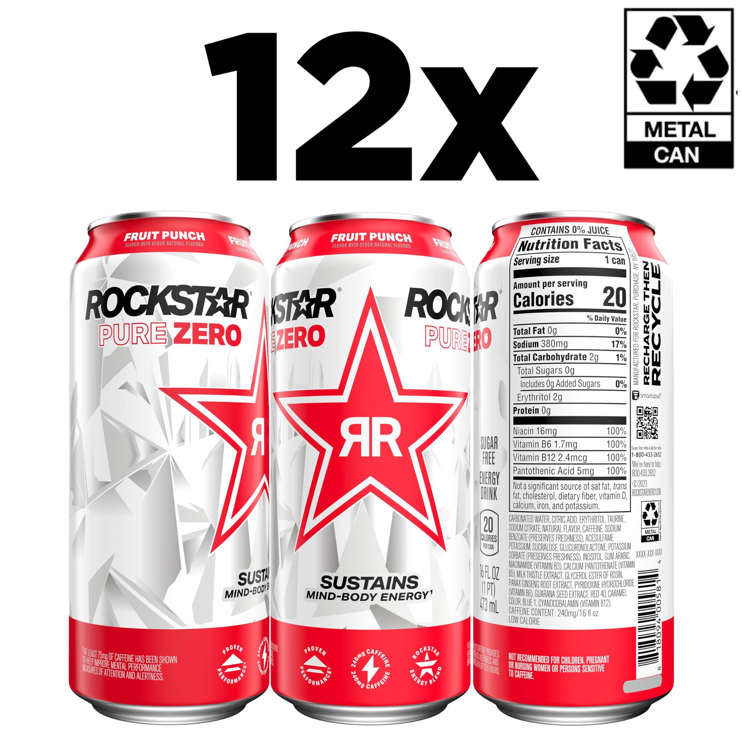 Rockstar Pure Zero Energy Drink, Fruit Punch, 0 Sugar, with Caffeine and Taurine, 16oz Cans (12 Pack) (Packaging May Vary) - Image 3