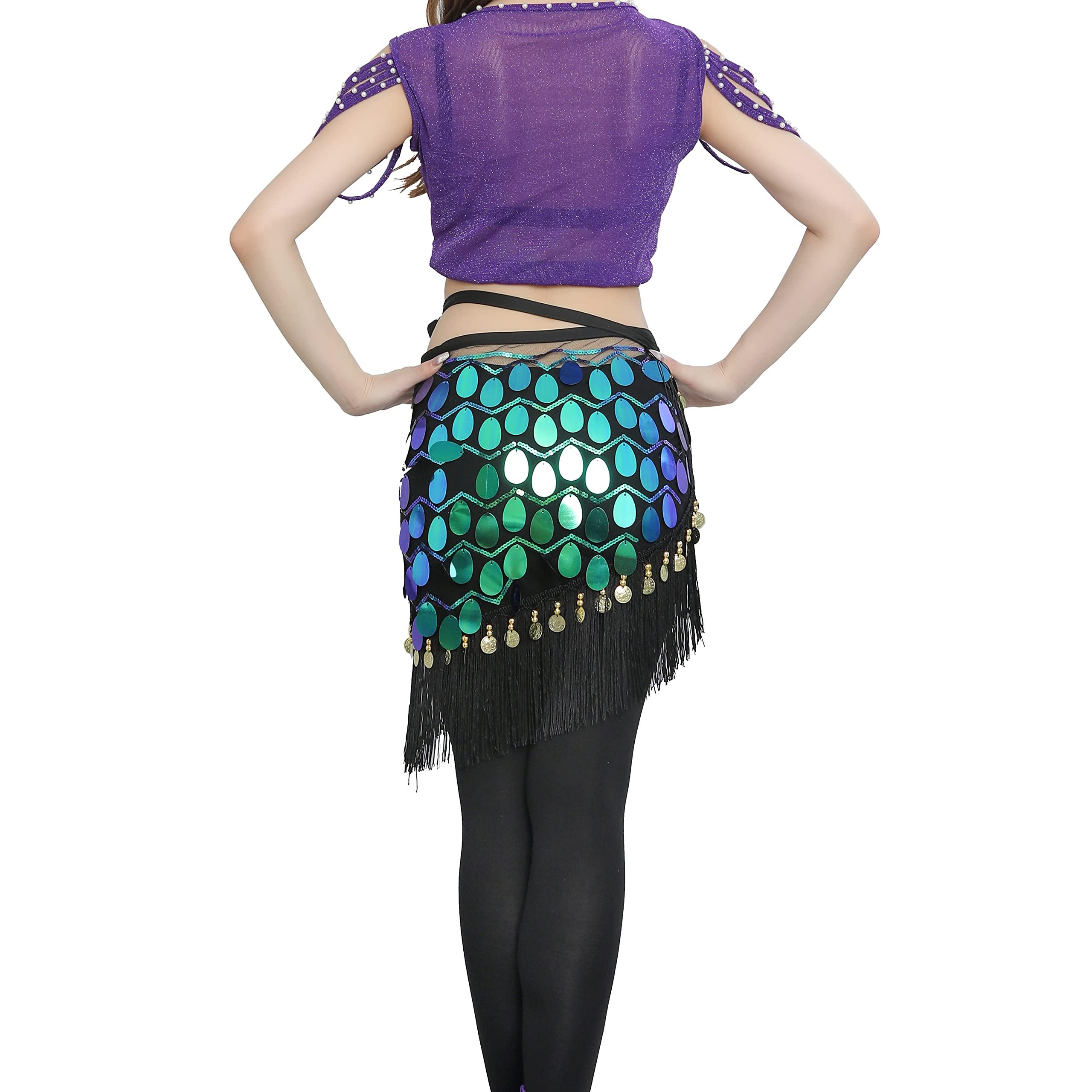 Wuchieal Belly Dance Fringe Hip Scarf Festival Bling Sequins Tassel Skirt Rave Shinny Glitter Skirts - Image 2