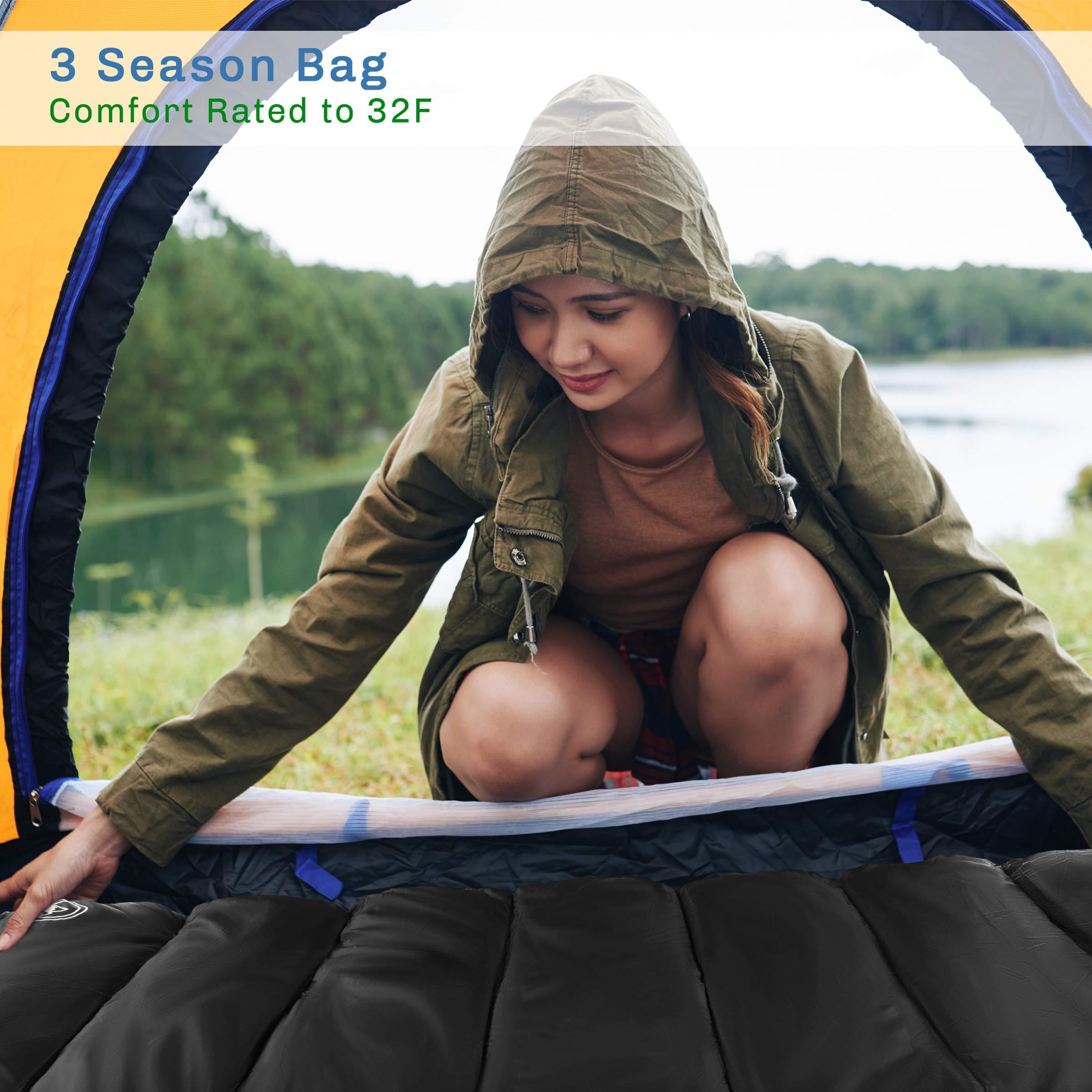 Sleeping Bag - Lightweight Envelope-Style 32F Rated Outdoor Sleeping Bag with Hood and Carry Case for Backpacking, Camping and Hiking by Wakeman (Navy) - Image 4