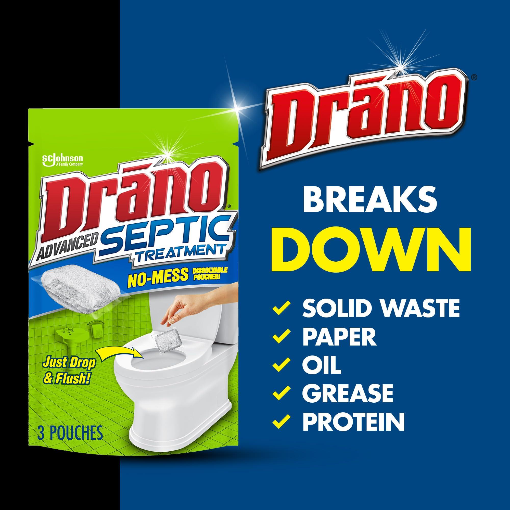 Drano Advanced Septic Tank Treatment, Prevents Septic Backup from Solid Waste, Paper, Oil, and Grease, 3 Pouches, 4.5 oz - Image 4