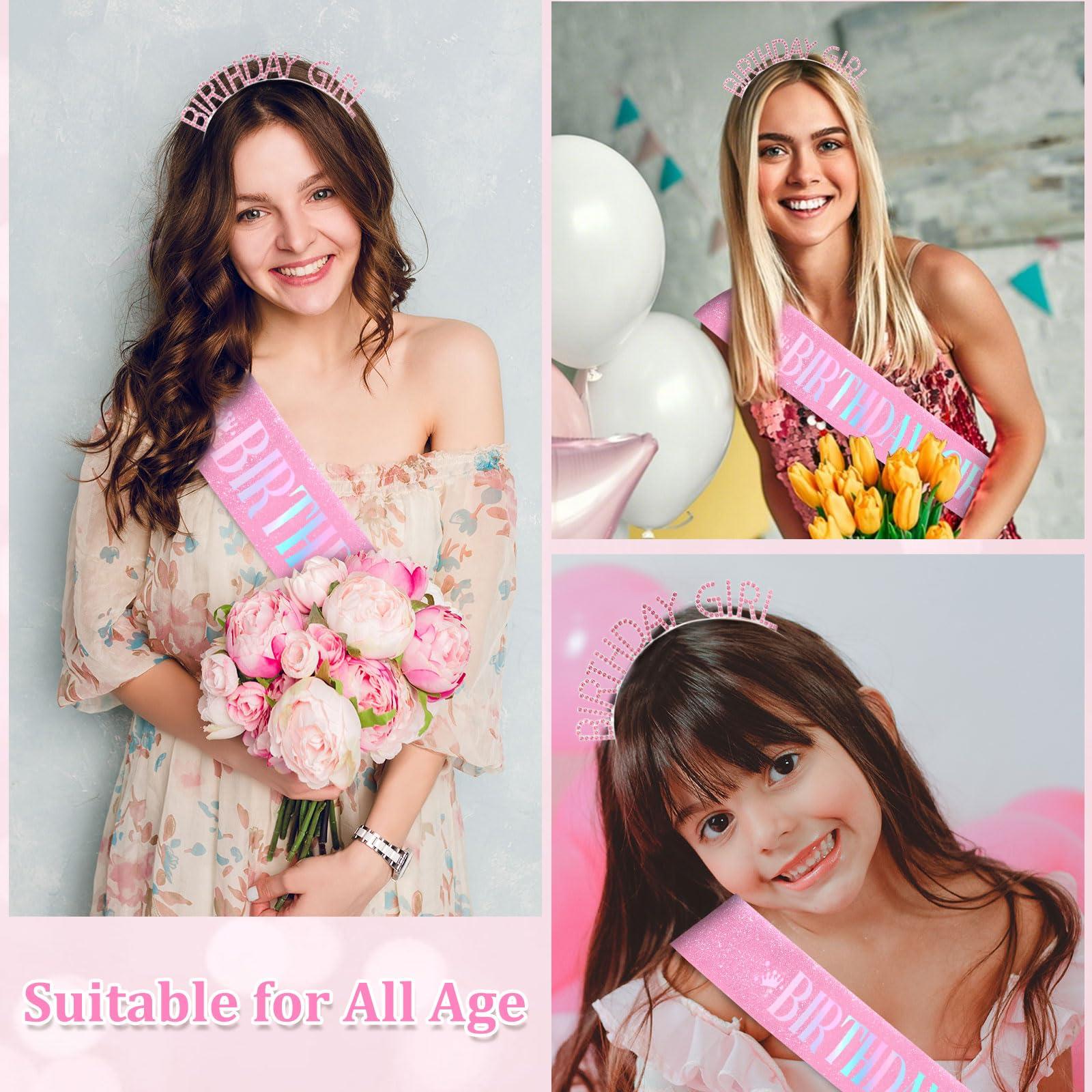 CAVETEE Birthday Girl Crown and Sash， Princess Tiara Happy Birthday Headband Party Accessories for Women and Girls - Image 5