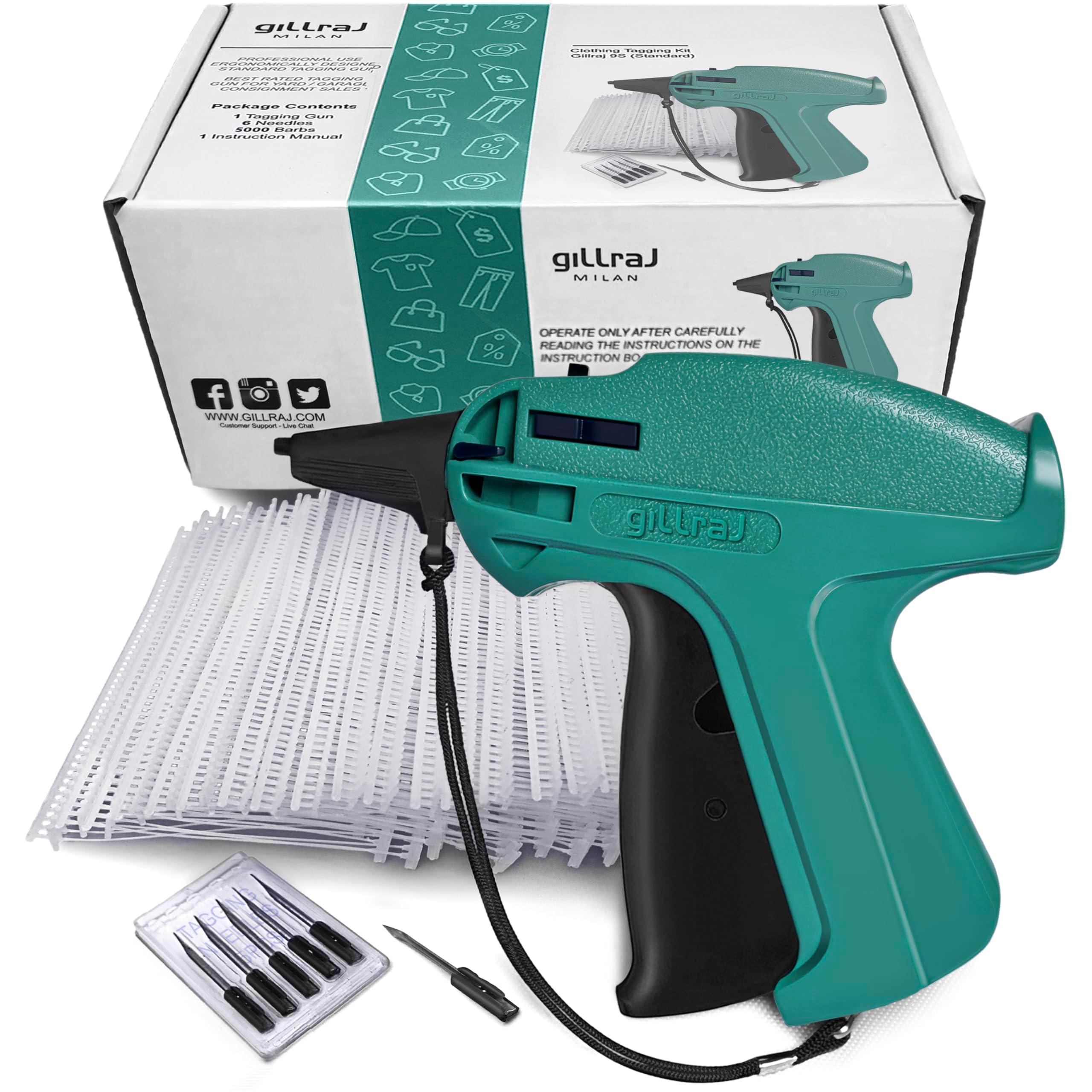 GILLRAJ® Price Tagging Gun 【Not a Stitch Gun】 Jumbo Pack 5000pcs 2" Long Barbs & 6 Needles, Clothing Hang Tag Attacher Gun for Retail Consignment Garage Yard Sale