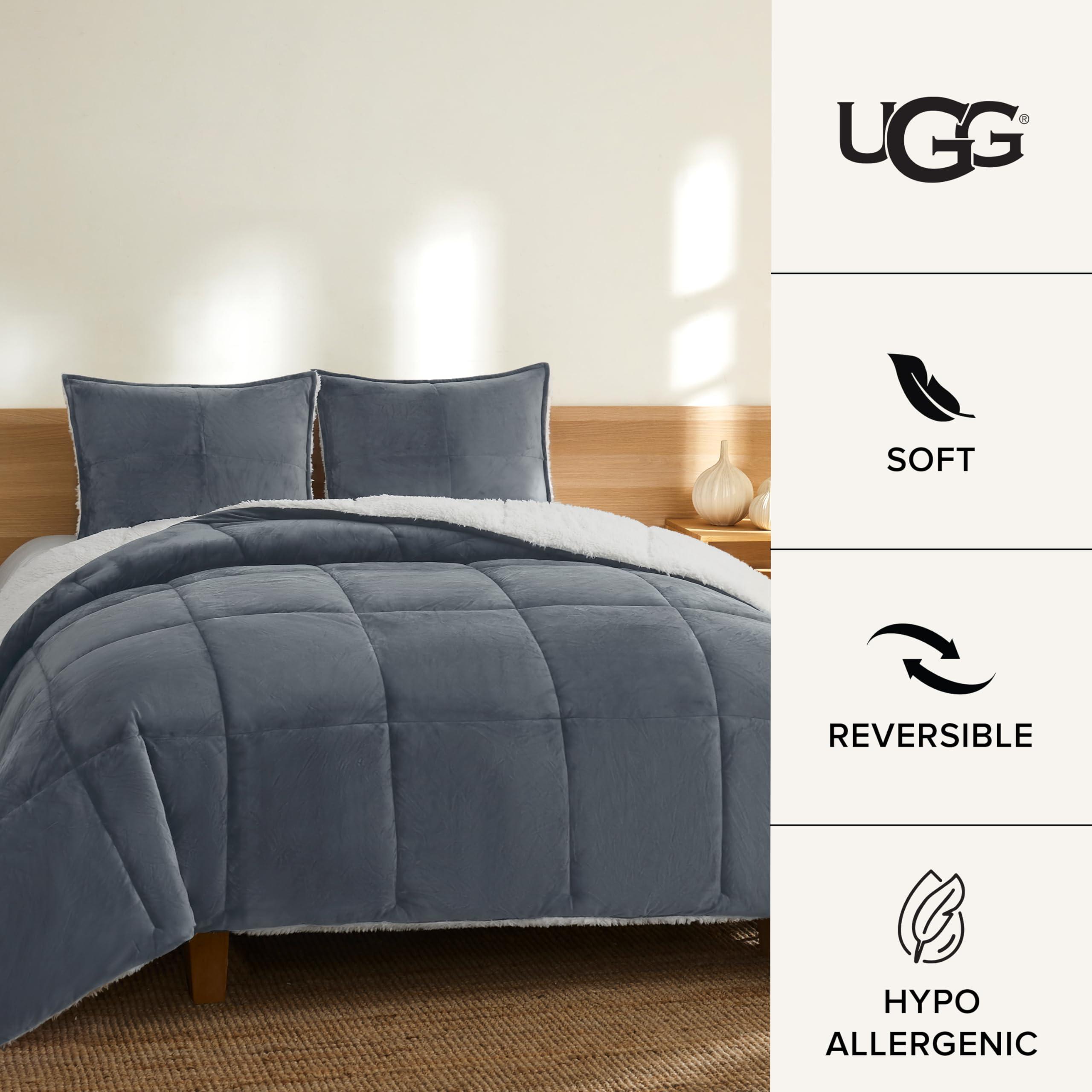 UGG Blissful Full/Queen Comforter Set with 2 Pillow Shams Reversible White Comforter Plush Fluffy Warm Bed Set Premium Hypoallergenic Down Alternative Bedding Breathable, Full/Queen, Blue Imperial - Image 4
