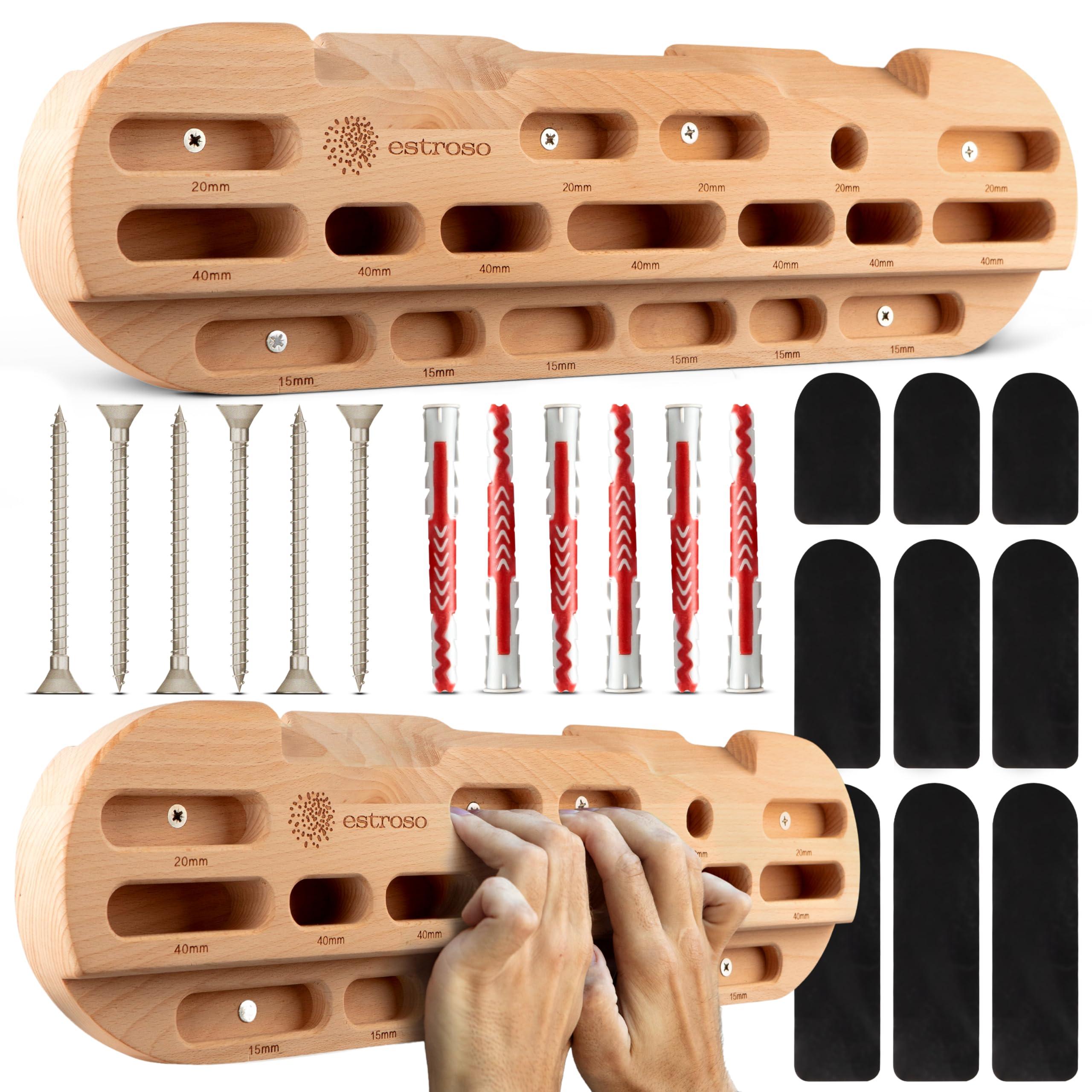 ESTROSO Wooden Hangboard - Training Hang Board with Adjustable Grip Depths, Grip Strengthener, Forearm Exerciser, Pull Ups - Climbing Fingerboard with Installation Kit