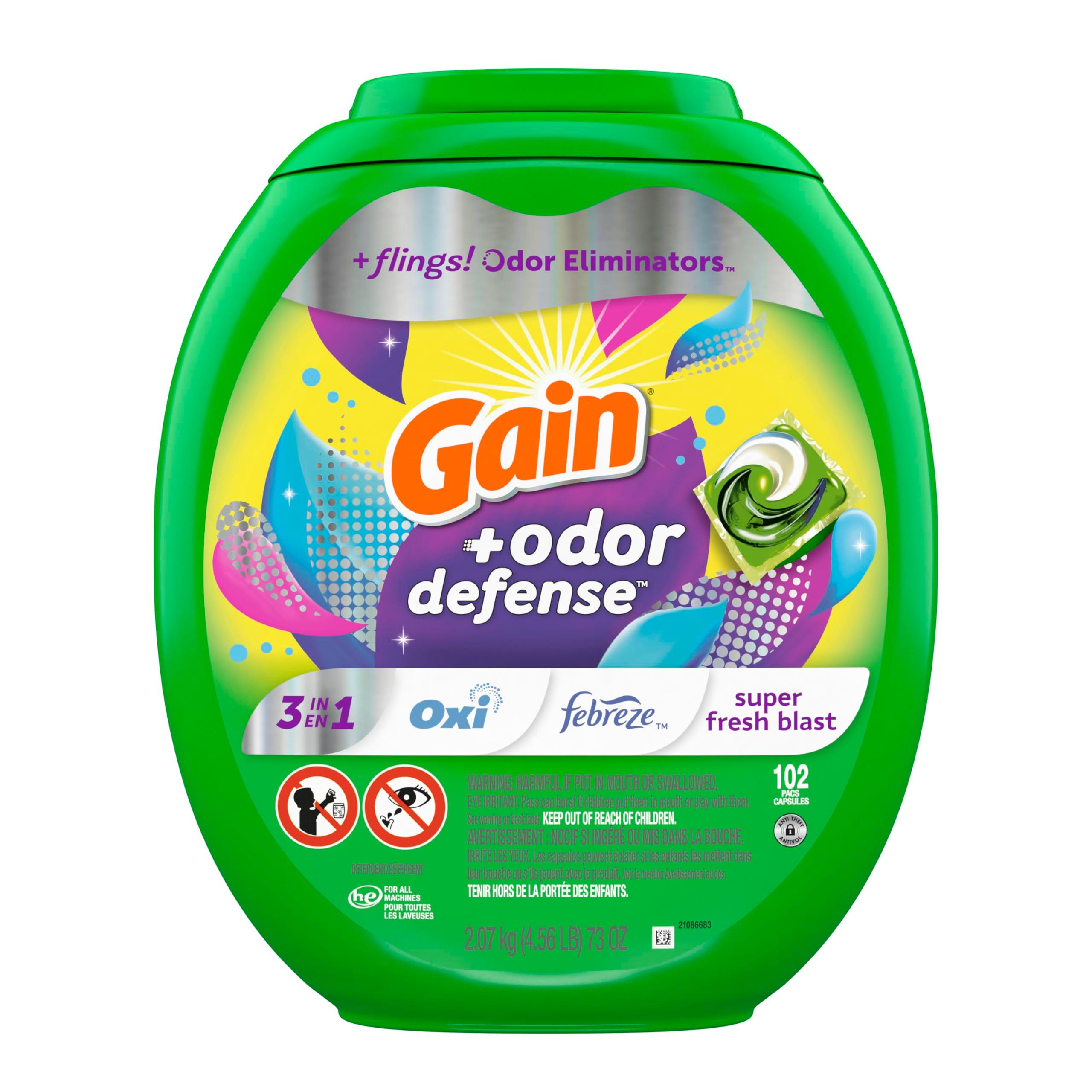 Gain Flings Laundry Detergent Pacs with Odor Defense, 102 Count, Super Fresh Blast Scent, HE 3in1 Detergent Pacs with Febreze and OxTo be updated - Image 8