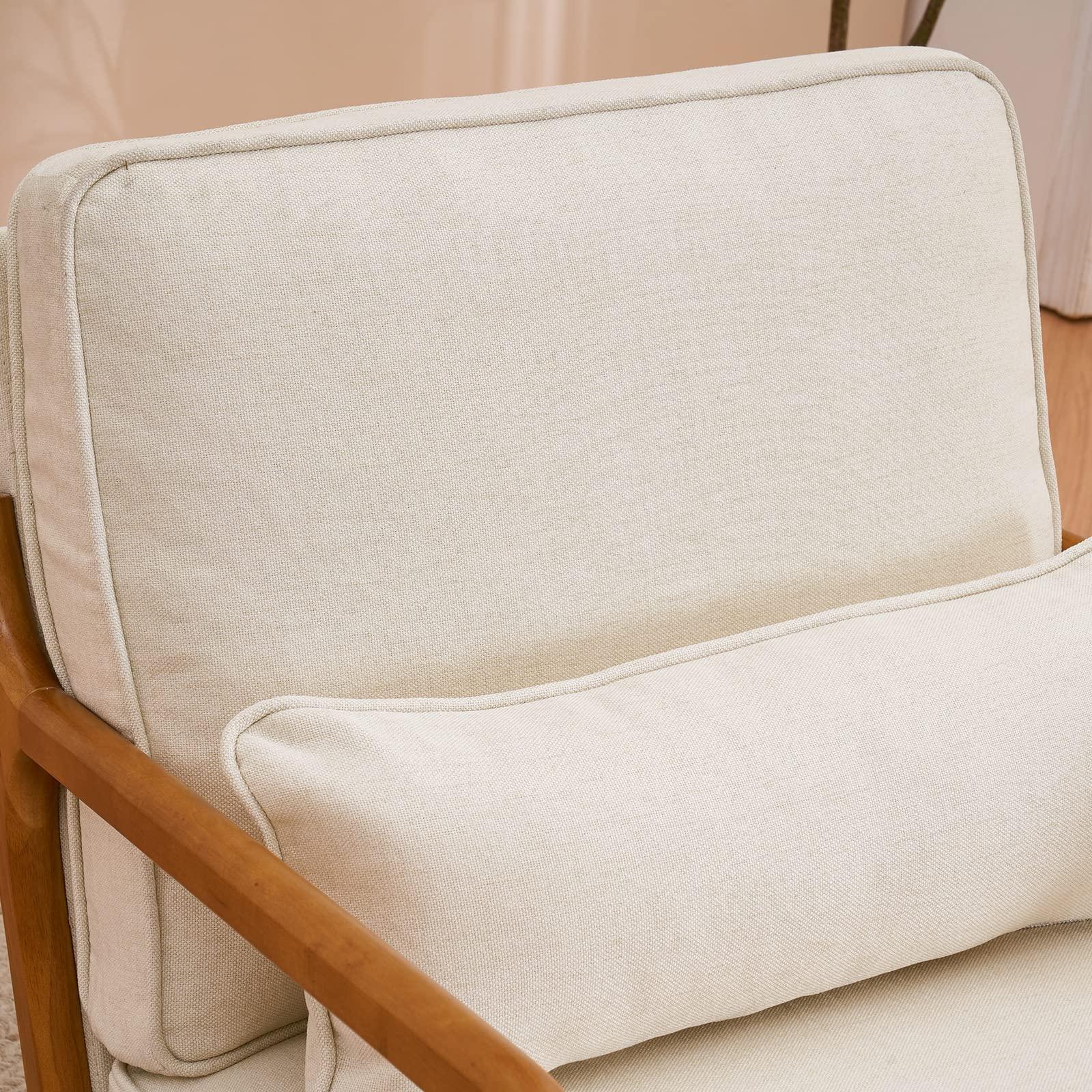Karl home Accent Chair Mid-Century Modern Chair with Pillow Linen Fabric Upholstered Lounge Arm Chair with Solid Wood Frame & Soft Cushion for Living Room, Bedroom, Balcony, Beige - Image 6