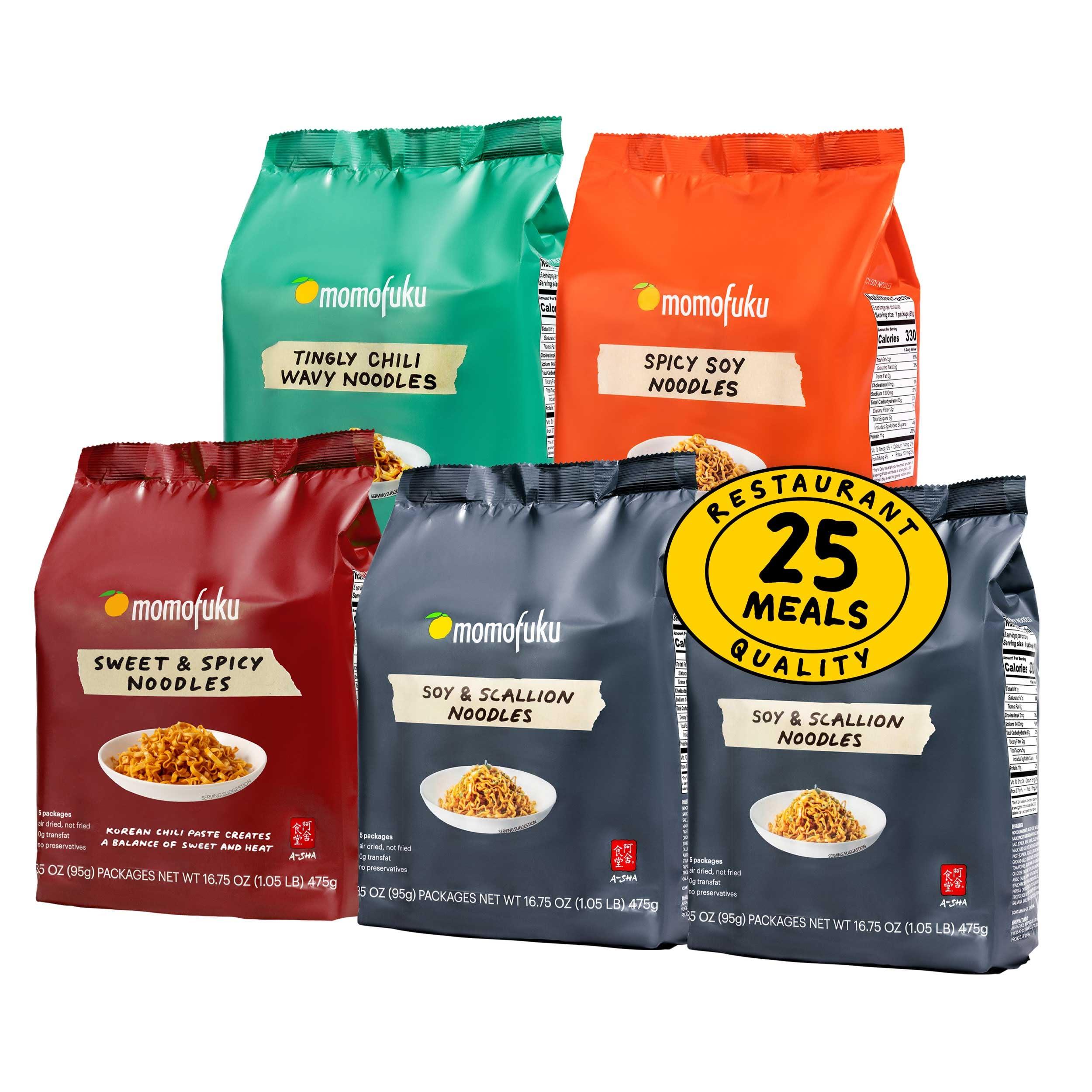 Momofuku Ramen Noodle Variety Pack by David Chang, 25 Count (Pack of 5) Air-Dried Never Fried Vegan Instant Noodles with 11g of Plant Based Protein