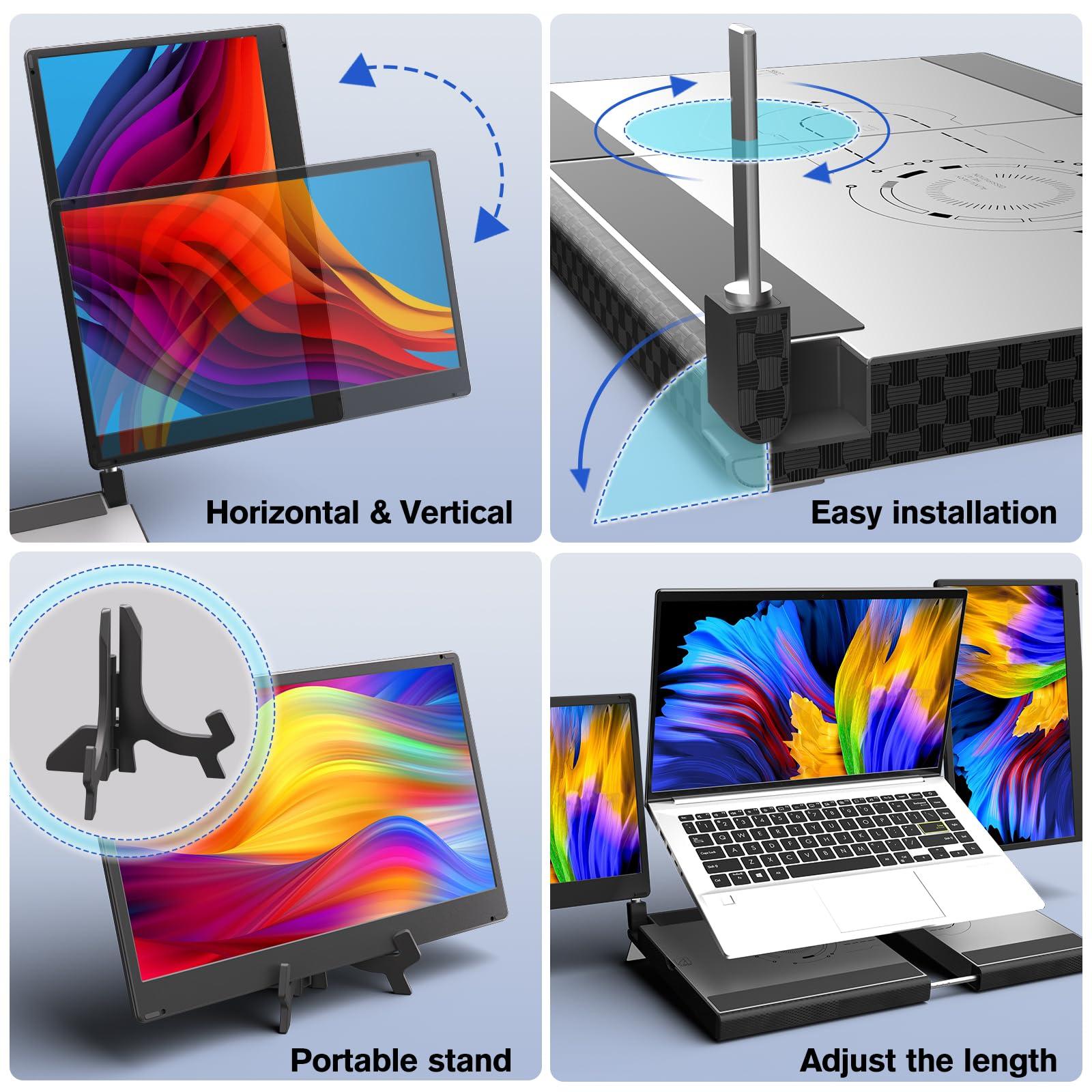 AOKER Laptop Triple Screen Extender - 14" Monitor IPS FHD 1080P HDMI USB-C Detachable Portable Display for 12-17.3 Inch Laptops Compatible with Windows Mac Chrome Surface Metal Base Travel Work Setup - Image 4