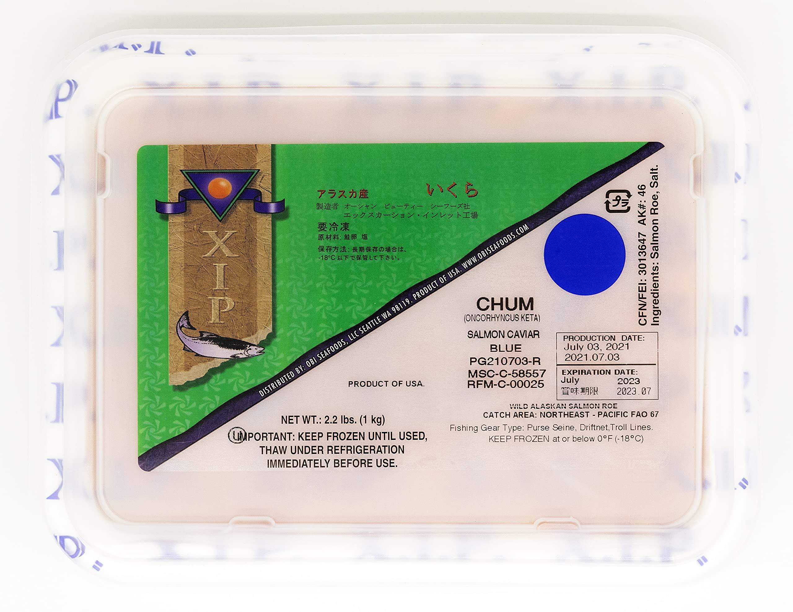 Caviar Bazar Salmon Caviar by XIP- Chum Salmon Roe. Keta Premium Ikura (Blue). 1kg Tray (35.3oz)