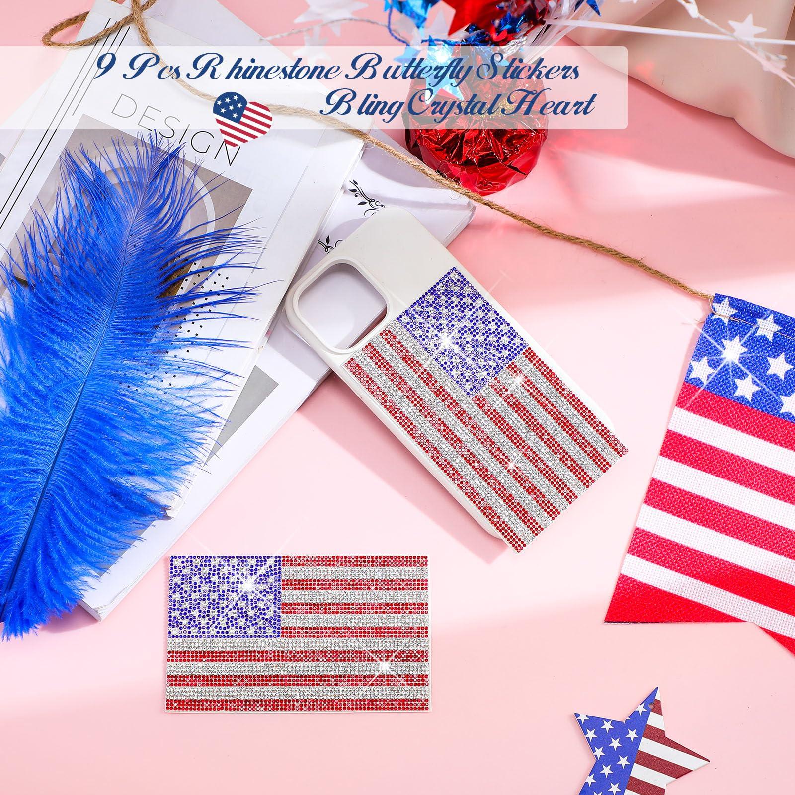 Frienda 2 Pack American Flag Crystal Car Decorative Stickers Sparkling Crystal Rhinestone Car Bling Decals Bumper Window Laptop Trunk Rhinestone Stickers, Decorate Shiny Interior Accessories - Image 3