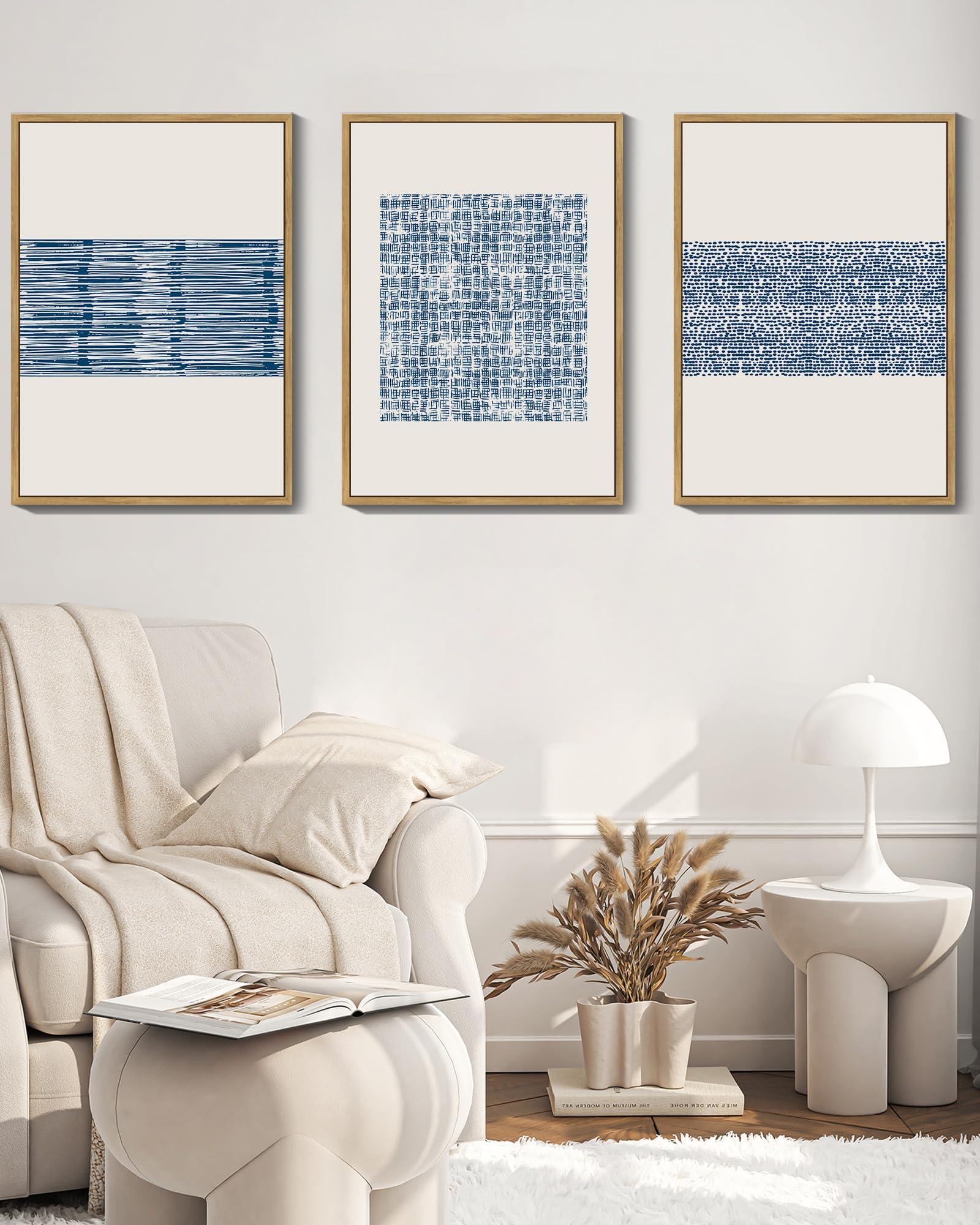 PHOPAGO Blue Abstract Framed Wall Art Modern Boho Neutral Line Wall Decor Mid Century Minimalist Geometric Artwork Kitchen 11x14in Natural Framed - Image 2