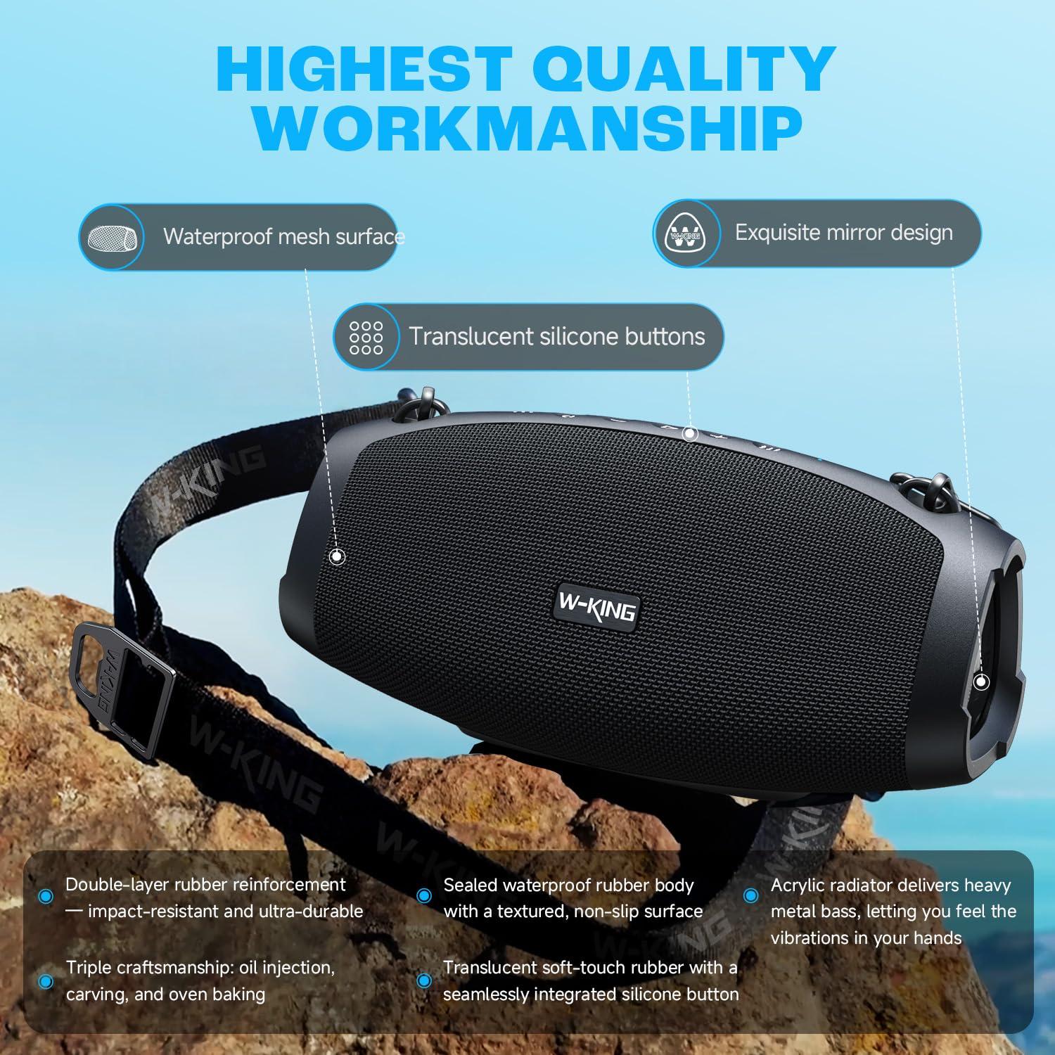 W-KING Portable Speaker Bluetooth Wireless, 120W Max Loudest Outdoor Waterproof Bluetooth Speaker Subwoofer*2, IPX6 Large Big Party Boombox,Triple Passive Radiators-70W Deep Bass/DSP/42H/Power Bank/EQ - Image 9
