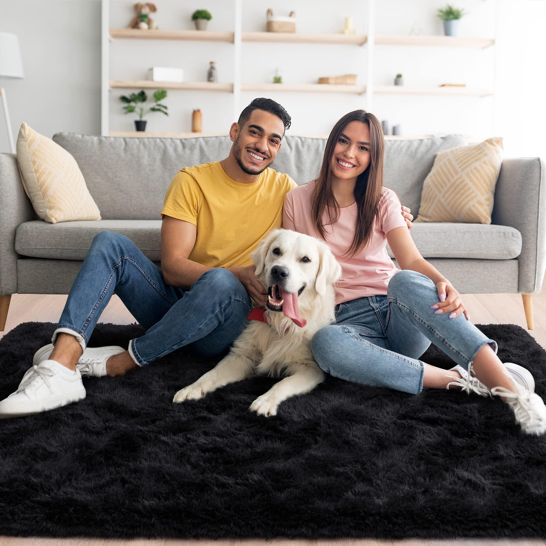 Noahas Fluffy Black Area Rugs for Bedroom Living Room,4x5.3 Feet Thick Shag Throw Floor Carpet,Soft Shaggy Non-Slip Plush Dorm Nursery Kids Rug Home Decor Aesthetic - Image 2