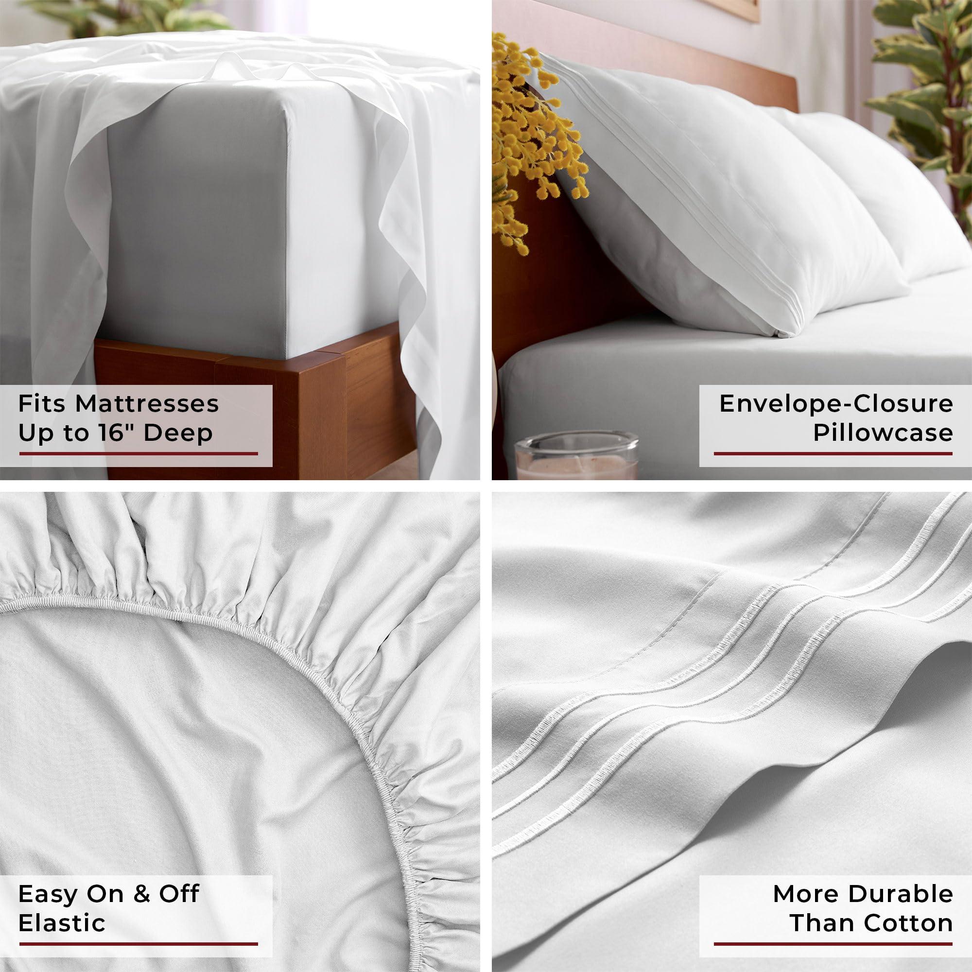 Mellanni Queen Sheet Set - 6-Piece Iconic Collection Bedding, (Including 4 Pillowcases), 16-Inch Deep Pocket, Easy Care, Extra Soft, Cooling Sheets, Brushed Microfiber - White - Image 5