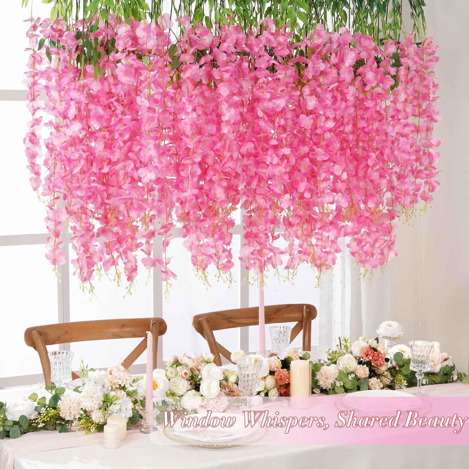 40 Pack Wisteria Hanging Flowers,Hanging Flowers,Fake Wisteria, Hanging Flowers for Decoration,Artificial Flowers,Vines for Bedroom, Wisteria for Wedding Decorations for Home Party(3.6 Ft/Pcs, Pink) - Image 2