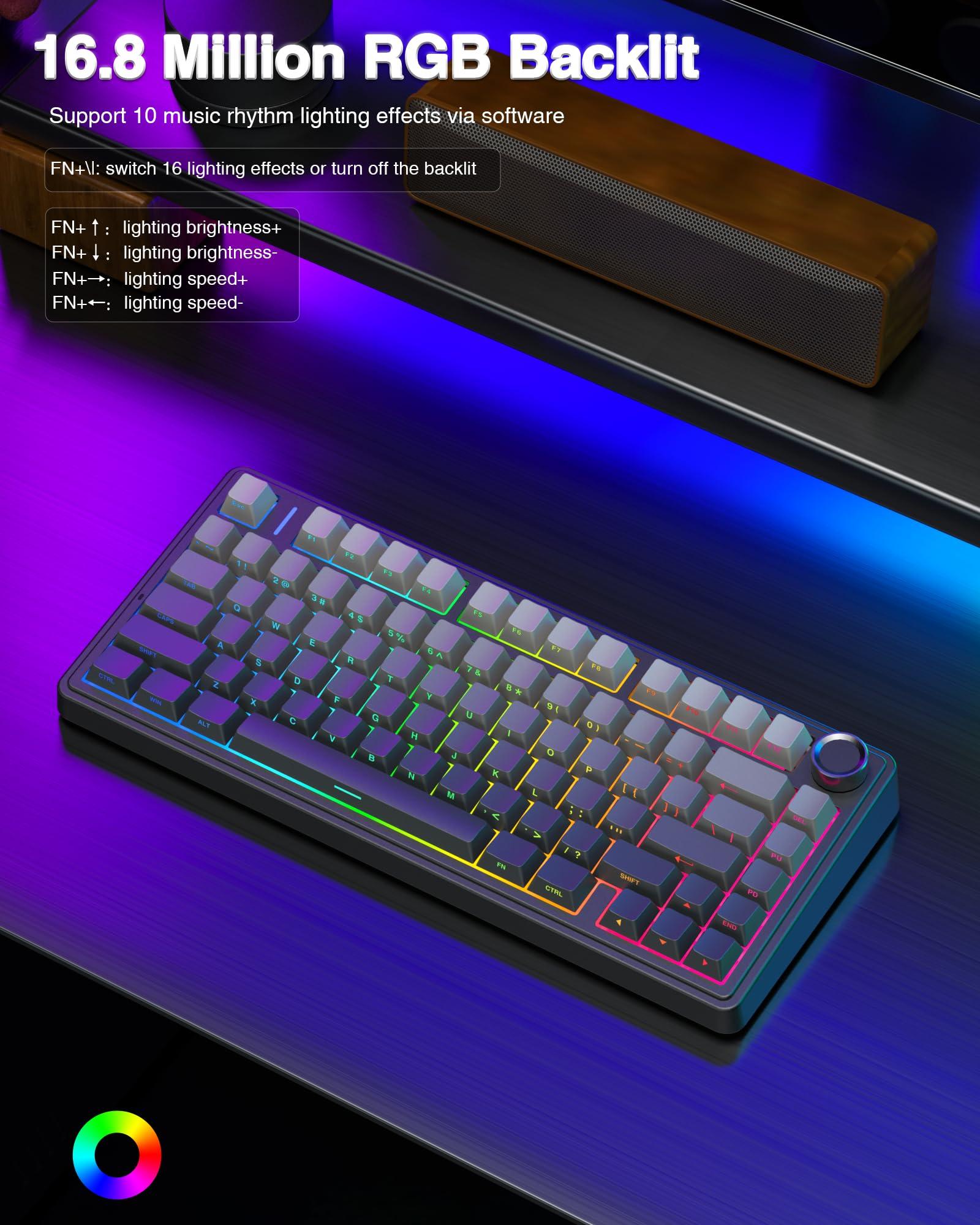 AULA F75 Pro Wireless Mechanical Keyboard,75% Hot Swappable Custom Keyboard with Knob,RGB Backlit,Pre-lubed Reaper Switches,Side Printed PBT Keycaps,2.4GHz/USB-C/BT5.0 Mechanical Gaming Keyboards - Image 6