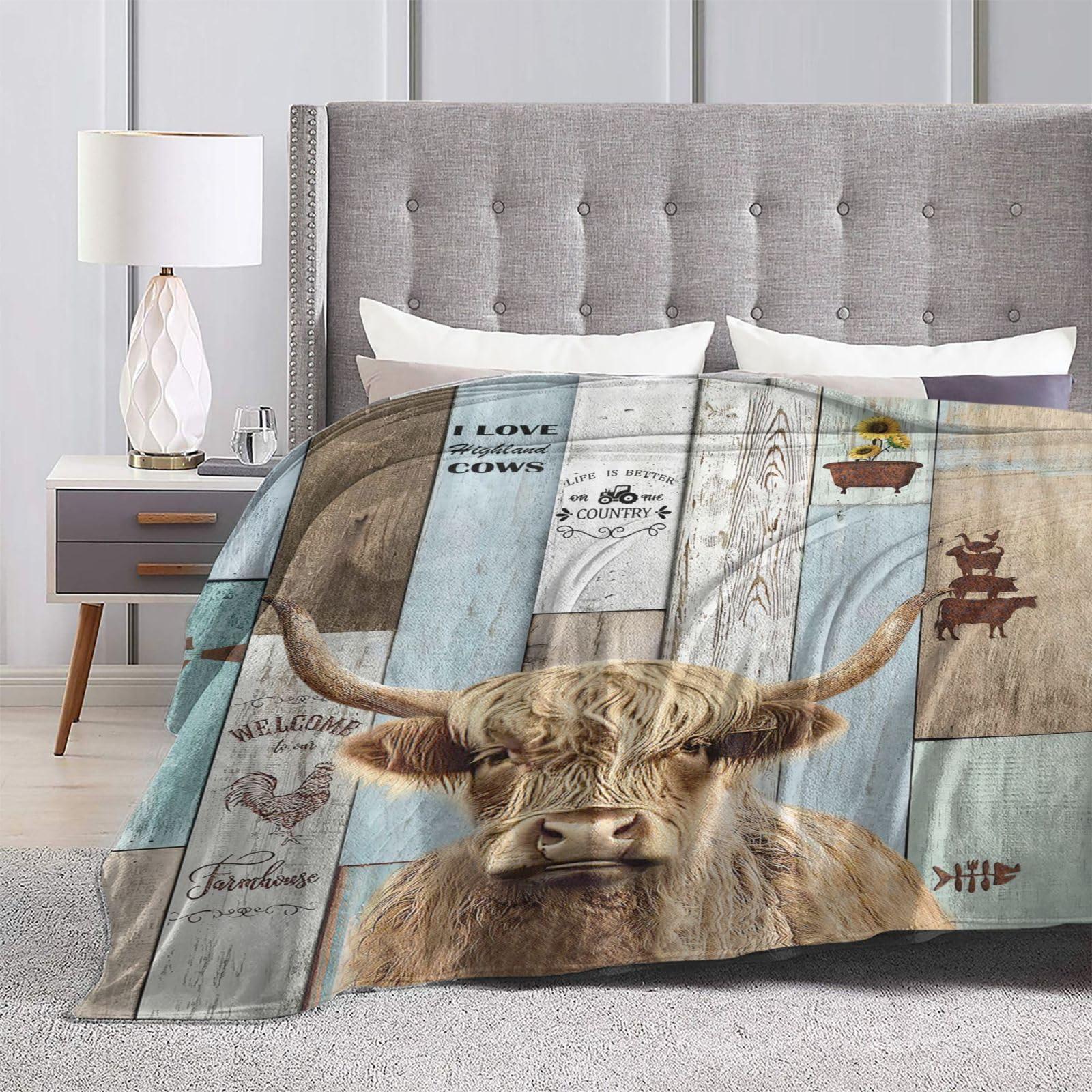 Highland Cow Blanket Highland Cattle Decor Throw Blanket Farmhouse Cow Blanket Gifts for Girls Boys Super Warm Soft Plush Lightweight Fleece Flannel Bedding Blanket for Kids Adults Men Women 50"X40" - Image 7