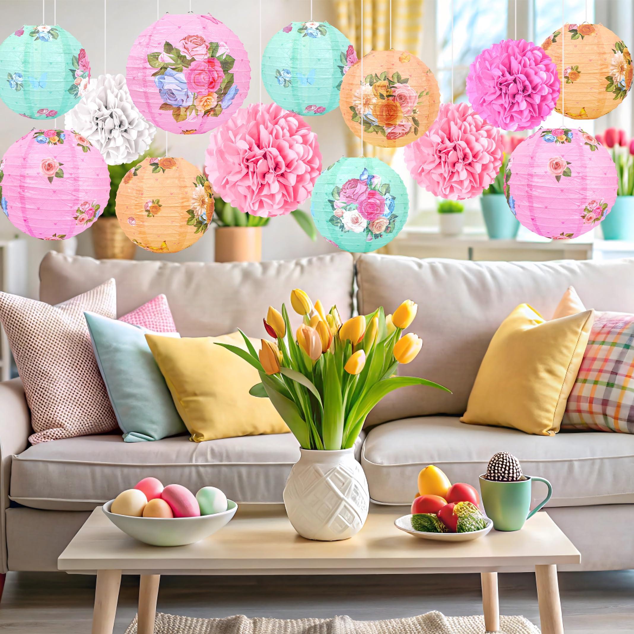 33Pcs Tea Party Decorations Paper Lantern Tissue Pom Pom Gold Butterfly Garden Decoration Hanging Decor for Birthday Bridal Shower Wedding - Image 4