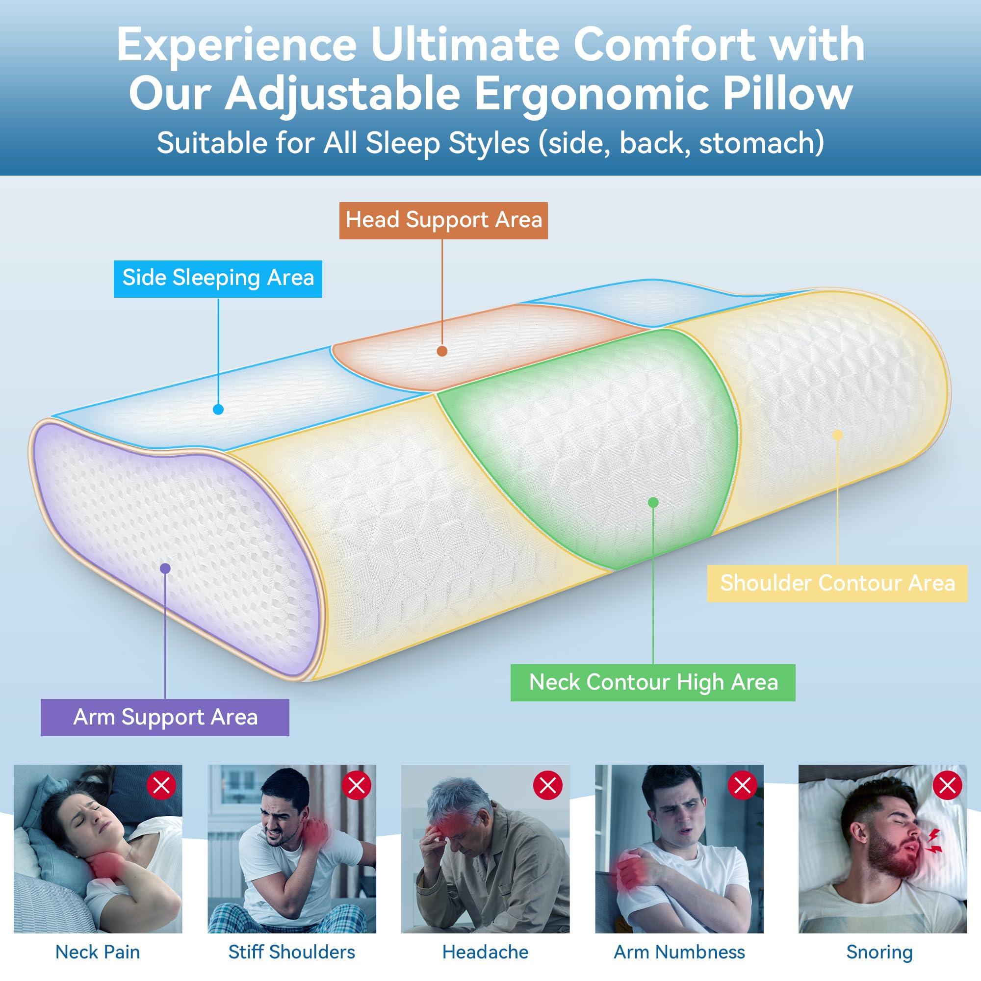 zibroges Sandwich Memory Foam Pillow for Sleeping - Ergonomic Cervical Cooling Pillows Queen Size, Adjustable Contour Pillow for Neck Pain Relief, Bed Pillow for Side, Back & Stomach Sleepers - Image 3