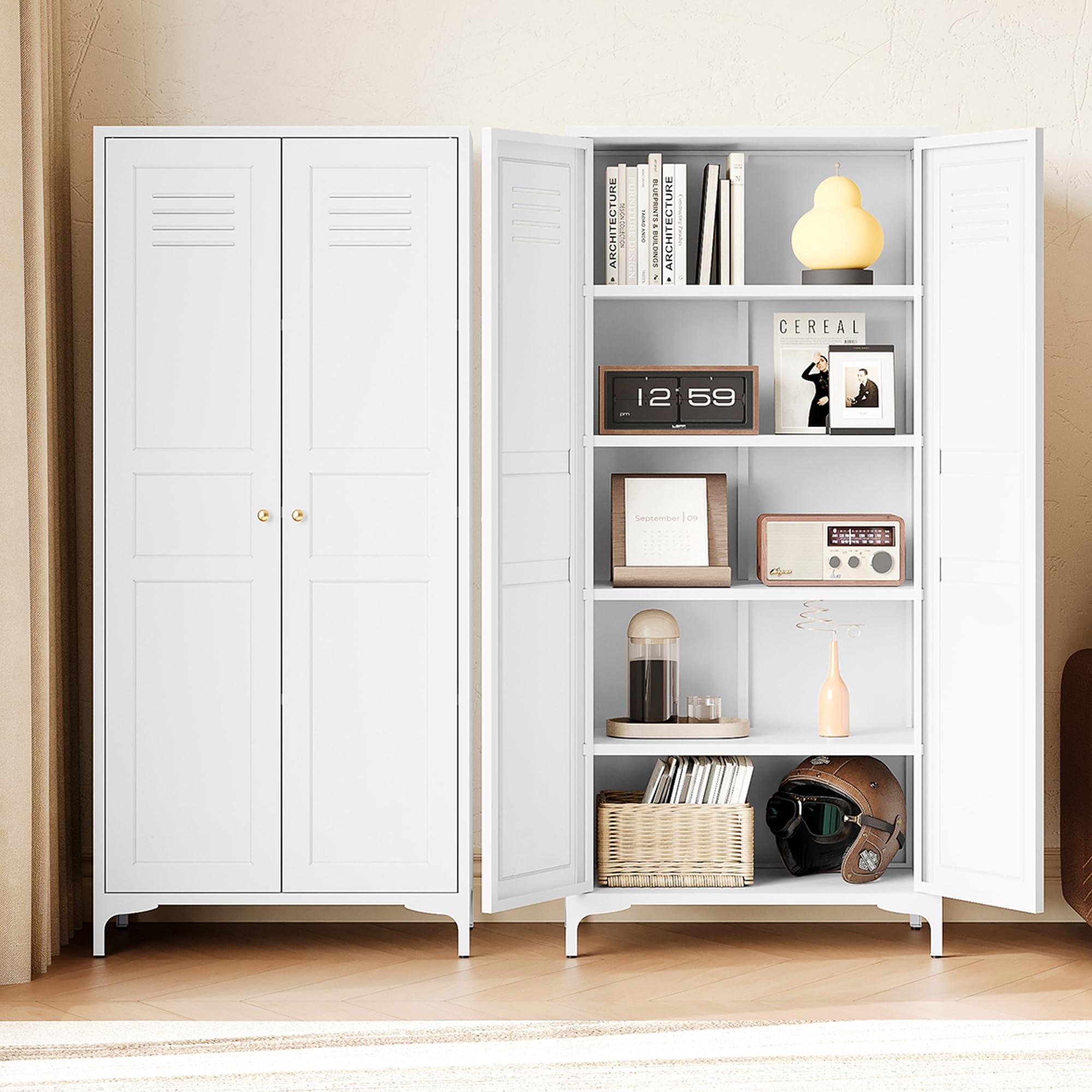 Letaya White Storage Cabinet with Feets-Metal Home Kitchen Pantry Cabinets with Doors and Adjustable Shelves,Organization Locker for Cupboard/Bedroom/Dining/Living/Bathroom/Office/Garage Room (White) - Image 3