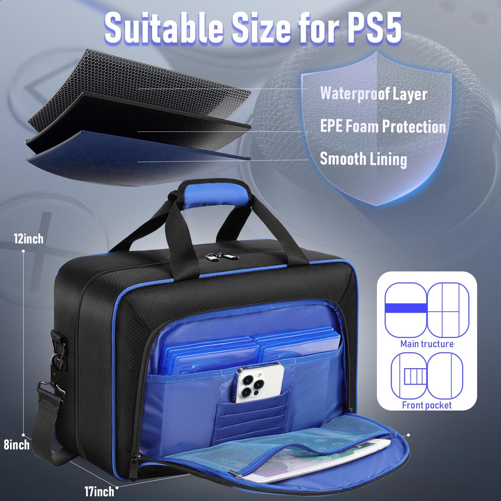 COMECOI Carrying Case for PS5, Travel Case for PS 5 Protective, Large Capacity Storage Bag Compatible with Playstation 5 Disk/ Digital Edition Console, Controllers, Game Cards, Accessories - Image 4