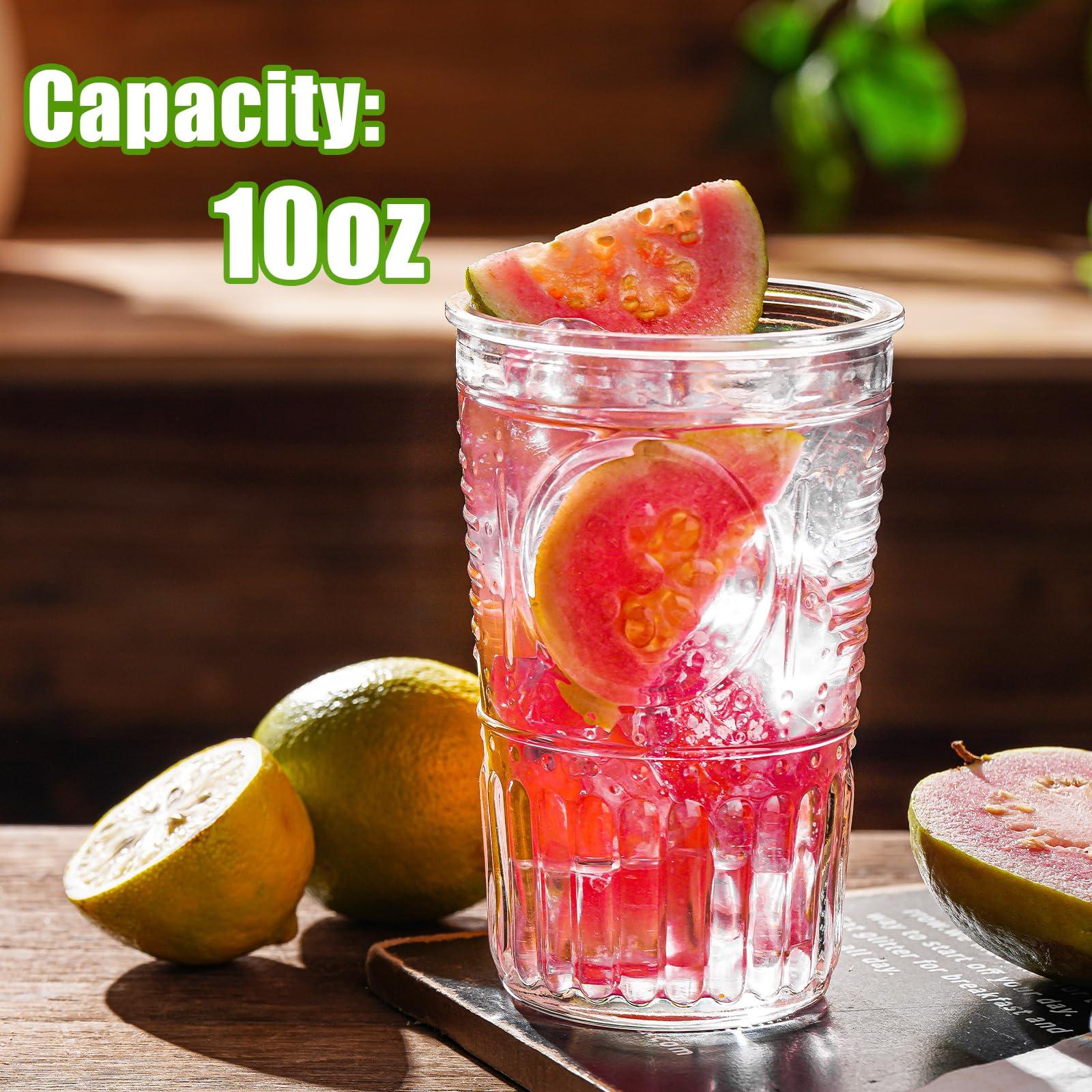 Claplante Vintage Drinking Glasses, 6 pcs 10oz Embossed Designed Highball Glasses, Glass Cups, Tall Water Tumbler, Mojito Cup, Cocktail, Vintage Glassware Set for Whiskey, Juice, Cocktail - Image 3