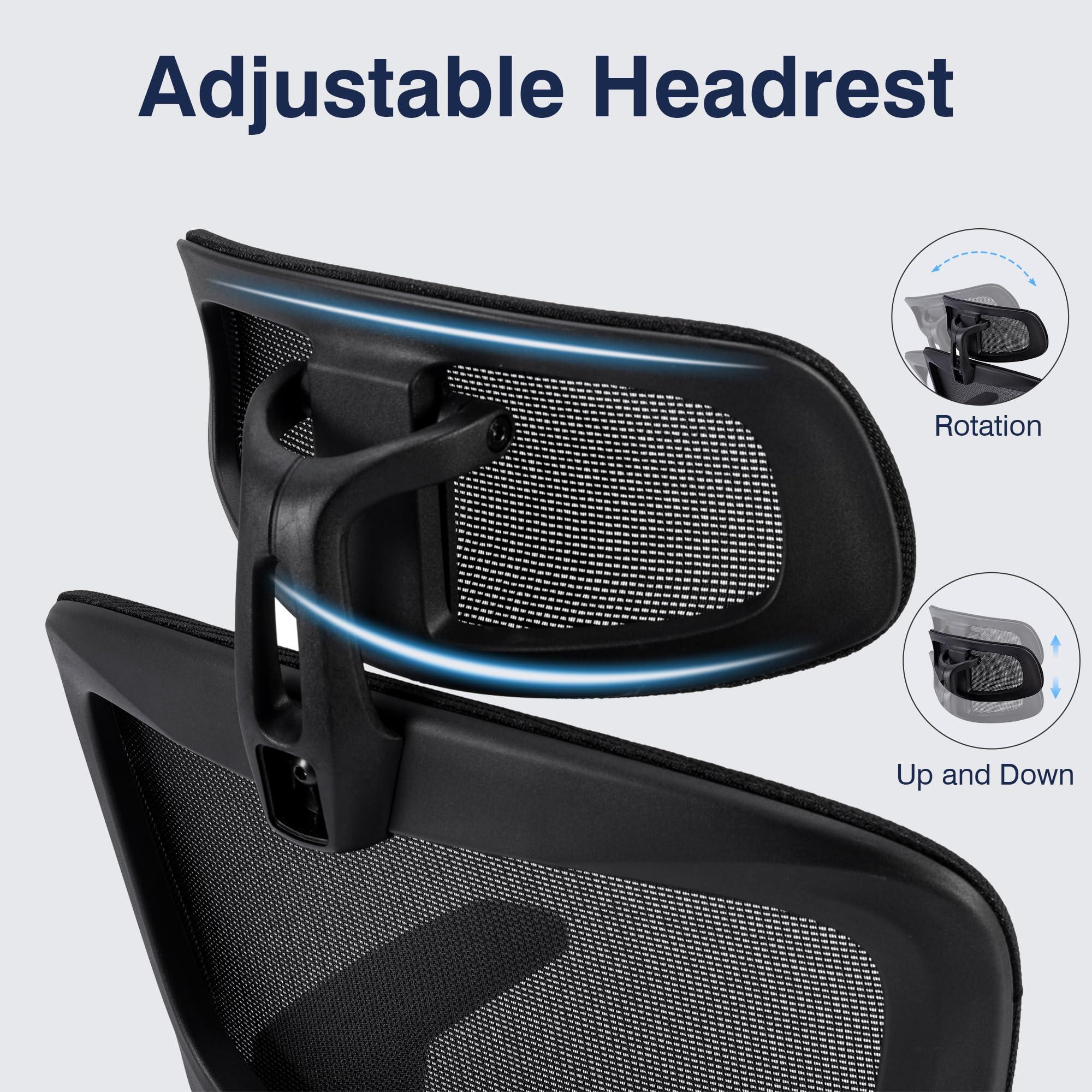 VECELO Swivel Ergonomic High Back Mesh Office Chair with Adjustable Headrest Armrest, Backrest Tilt Function, Lumbar Support for Executive/Computer Desk/Task Work - Image 7